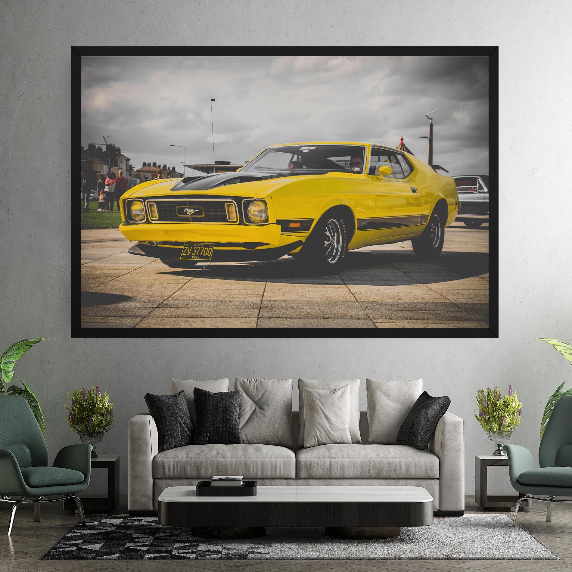 Leinwandbild Vintage Yellow Car mockup 7