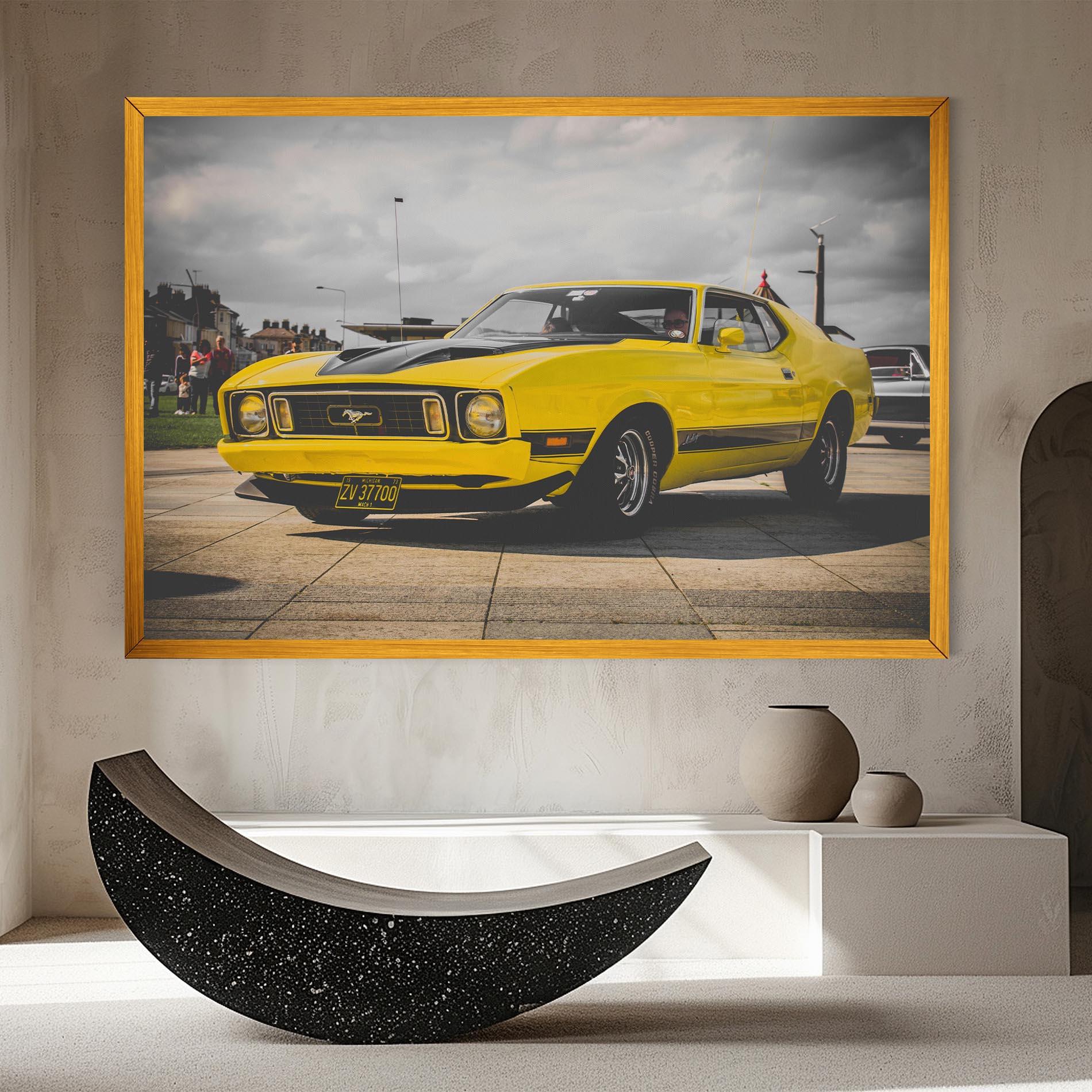 Leinwandbild Vintage Yellow Car mockup 8