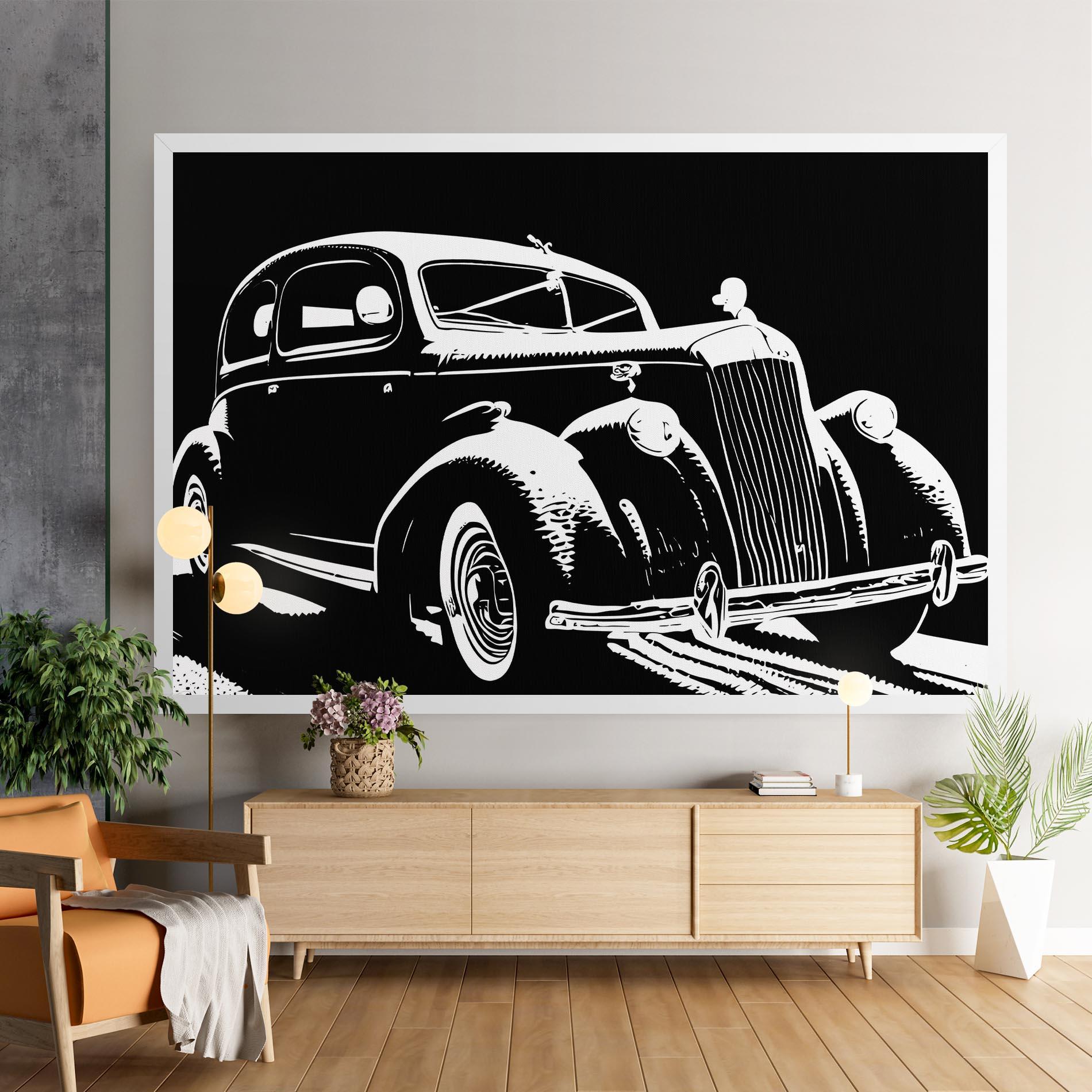 Leinwandbild Old Car Shilouette mockup 9