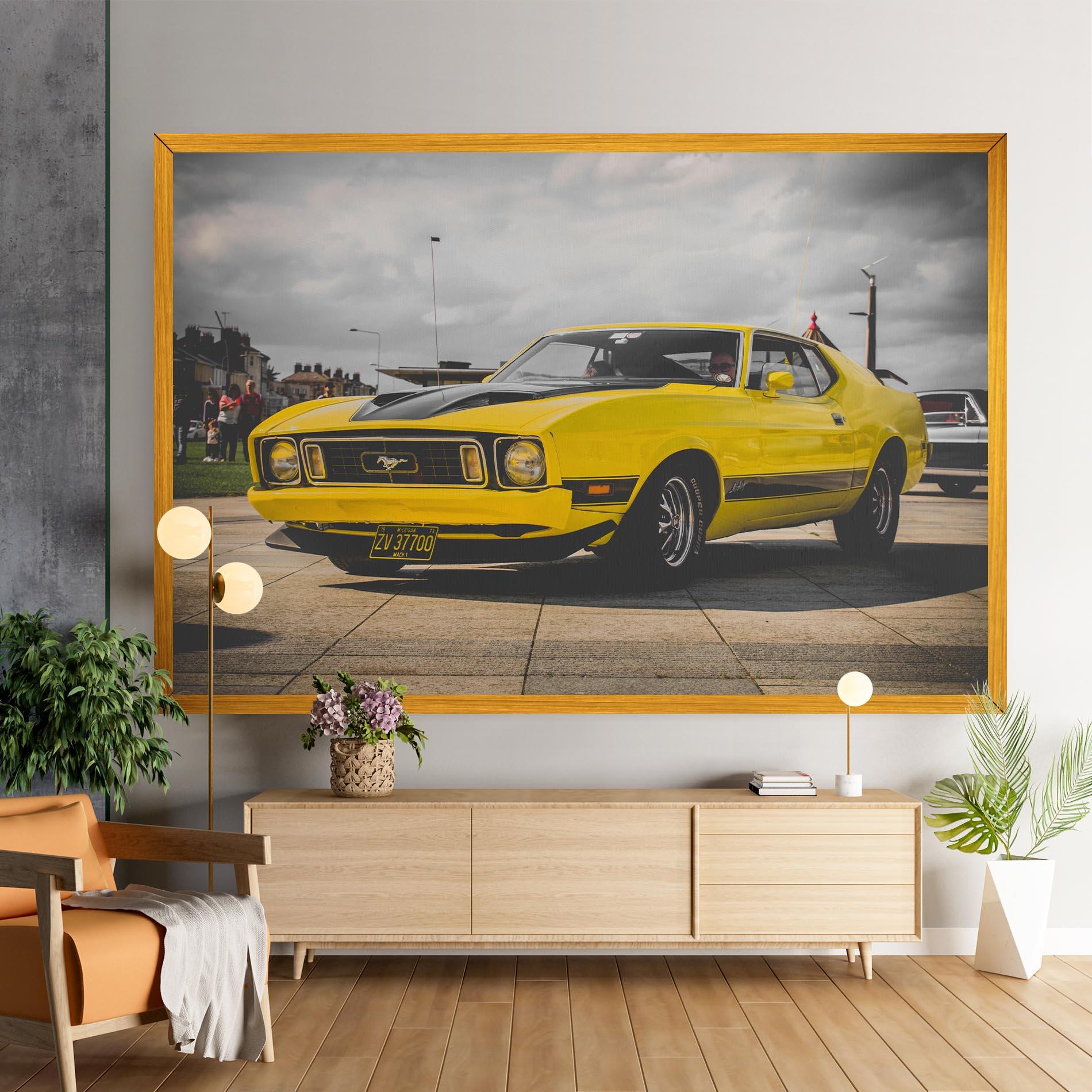 Leinwandbild Vintage Yellow Car mockup 9