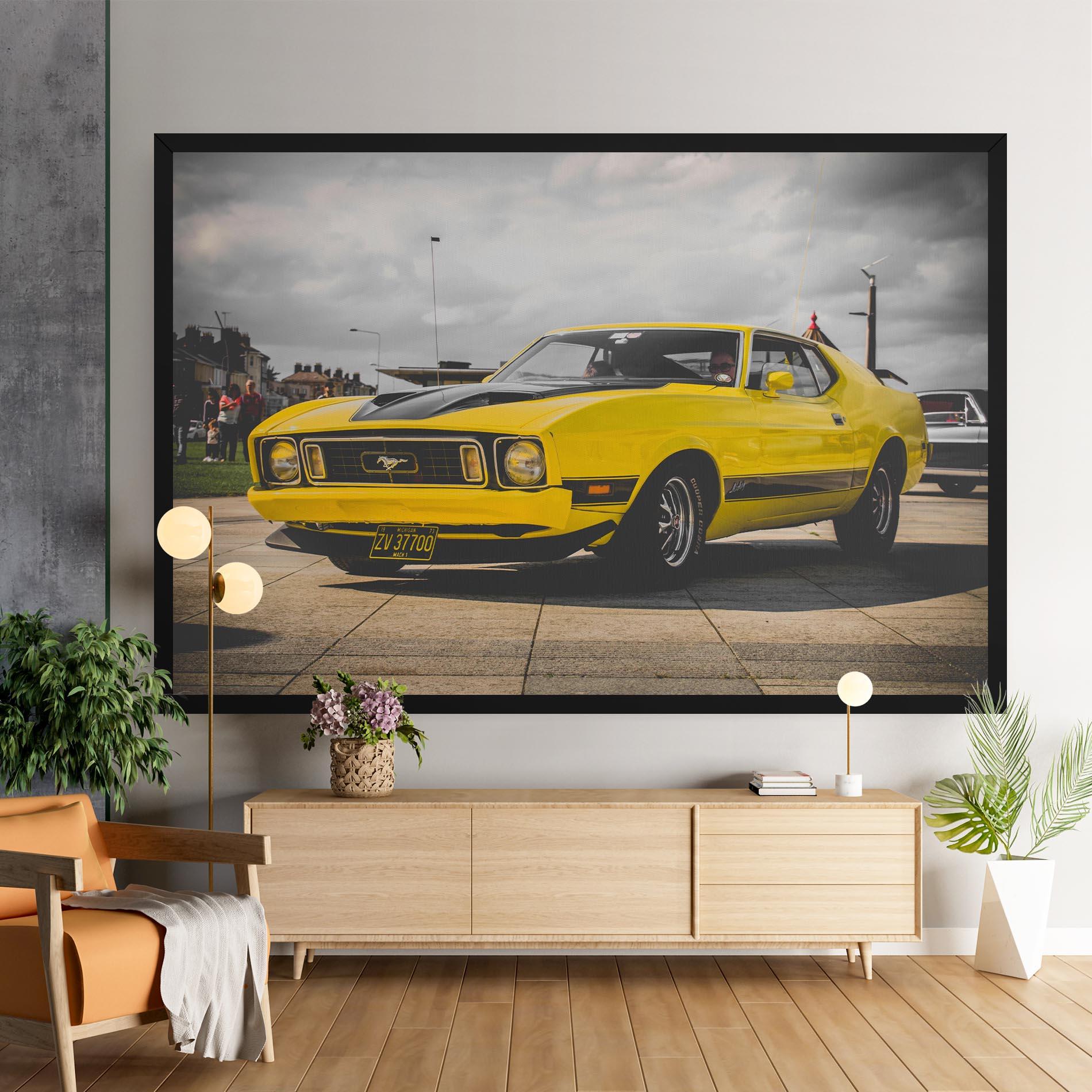 Leinwandbild Vintage Yellow Car mockup 9