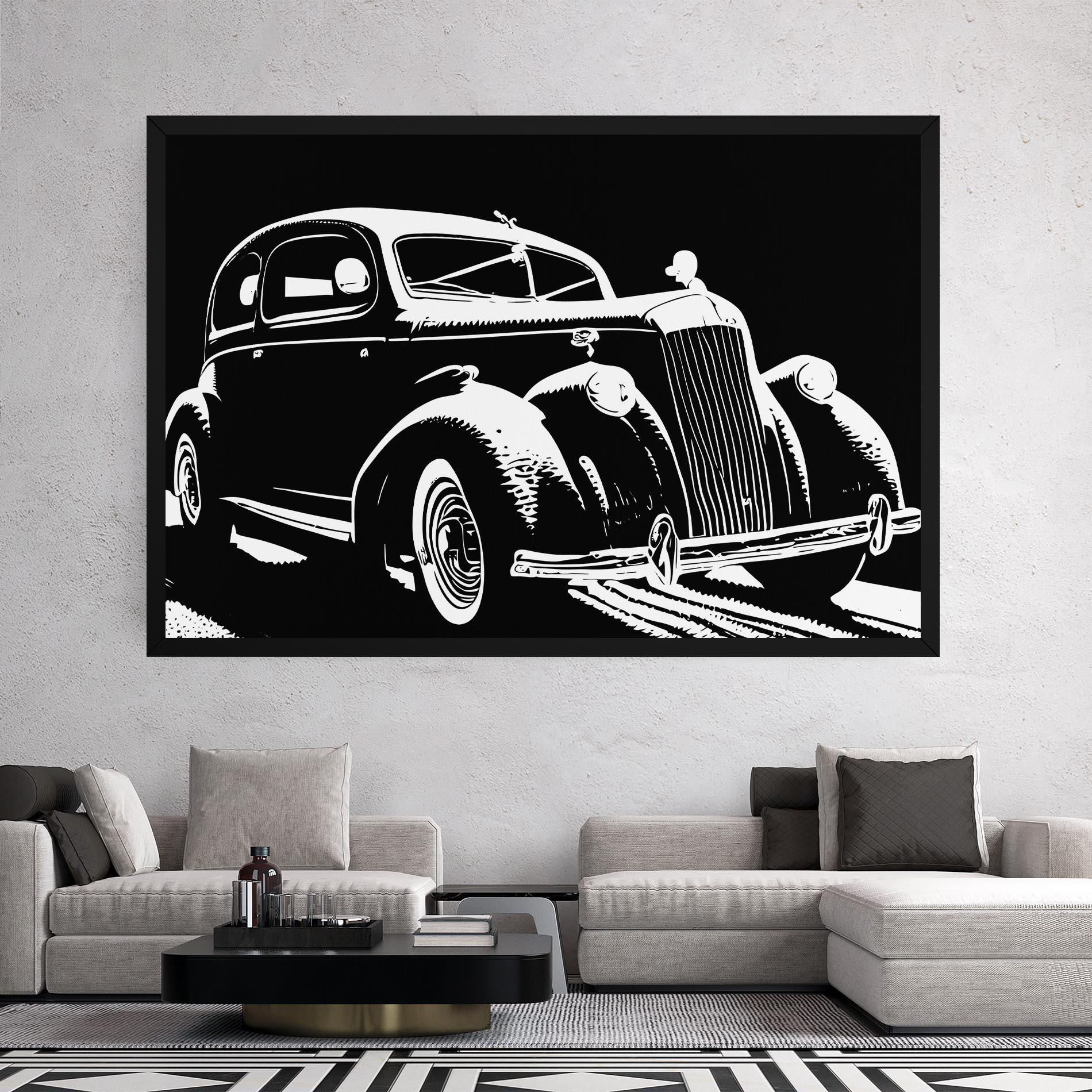 Leinwandbild Old Car Shilouette mockup 2