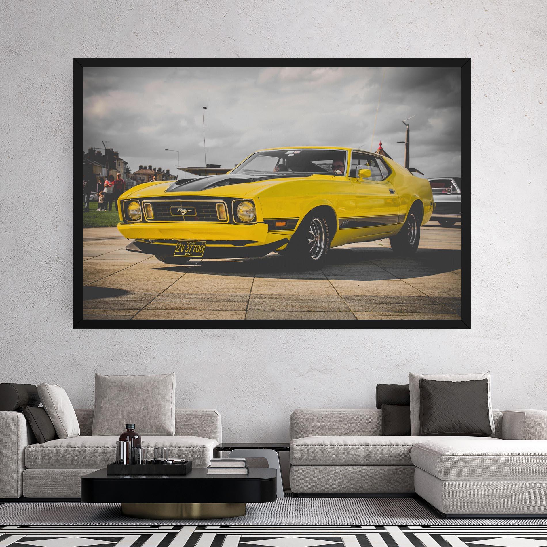 Leinwandbild Vintage Yellow Car mockup 2