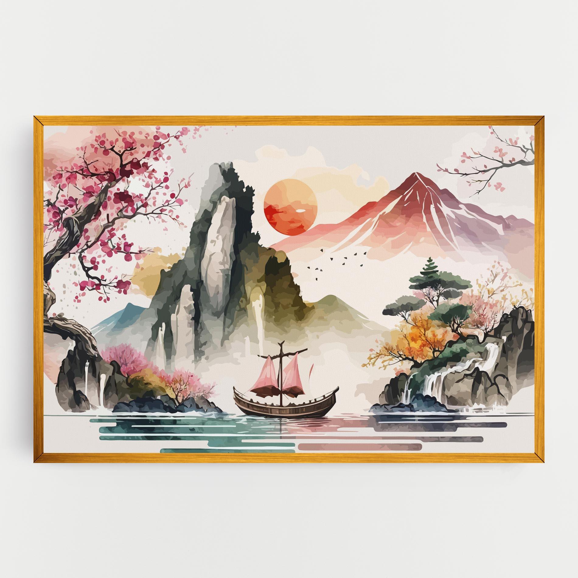 Leinwandbild Asian Orange Sunset mockup 0