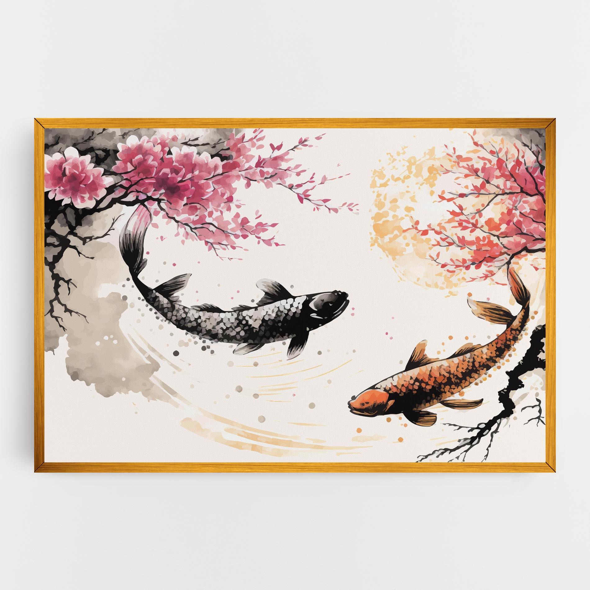 Leinwandbild Asiatic Flower Fish mockup 0