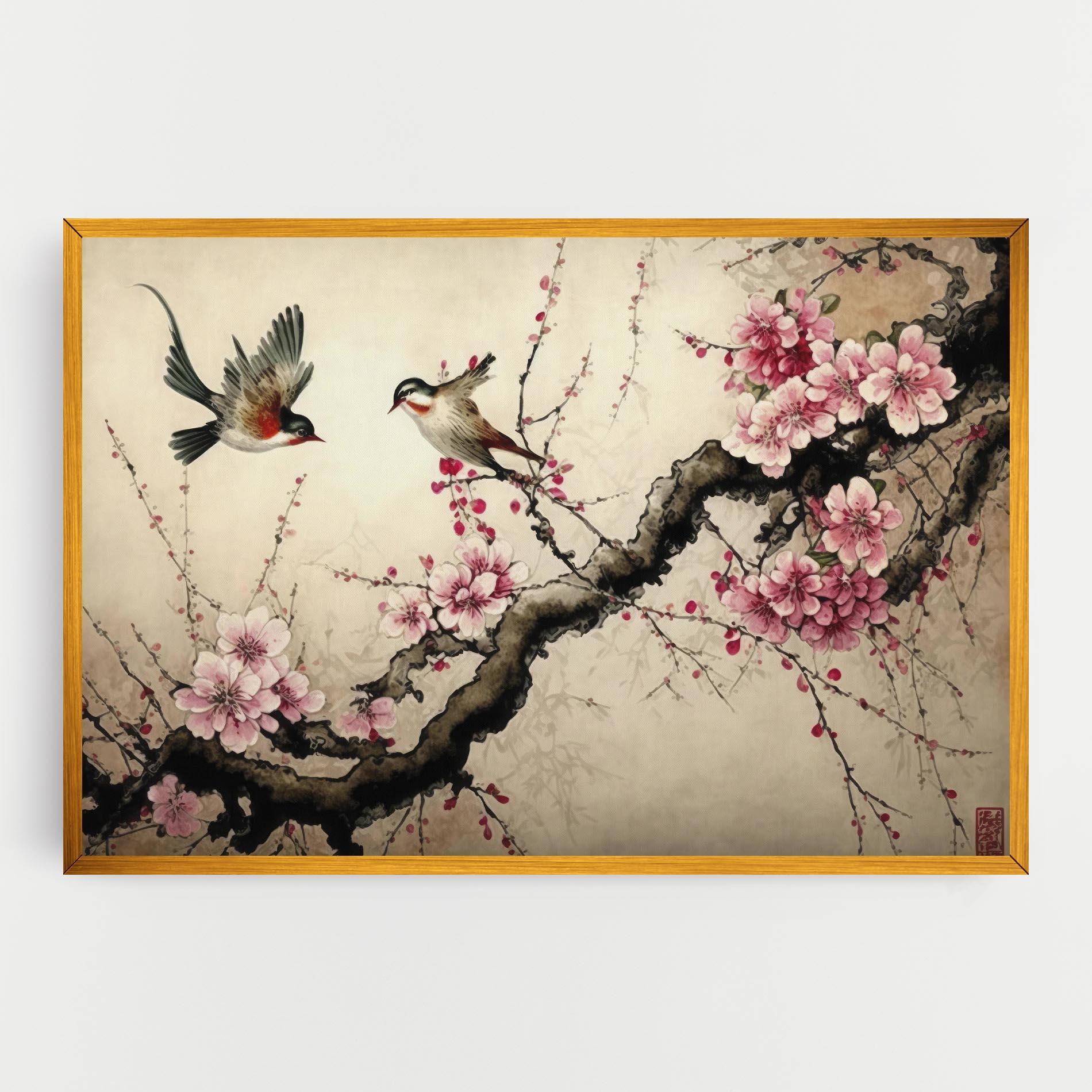 Leinwandbild Cherry Blossom Birds mockup 0