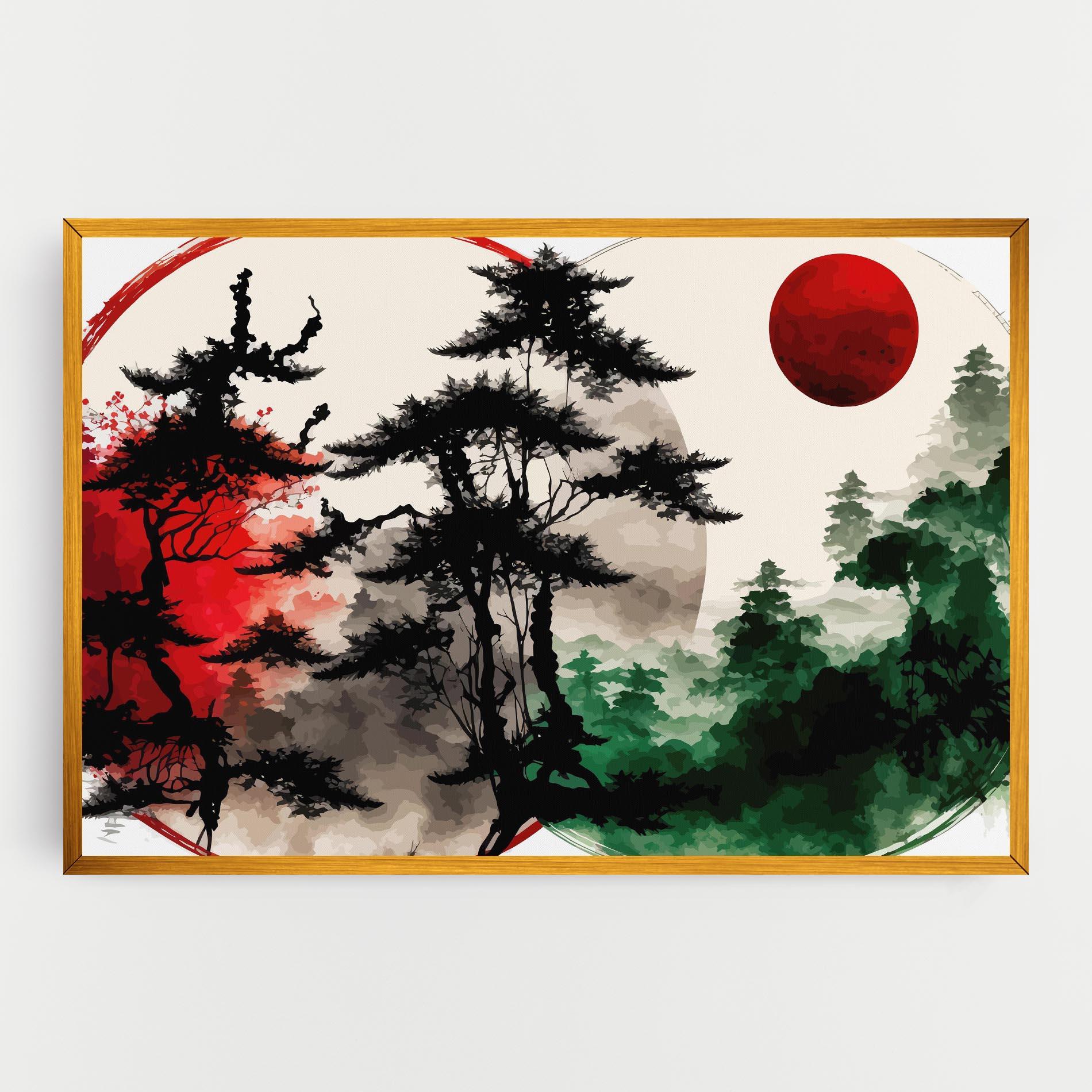 Leinwandbild Green Red Tree Art mockup 0