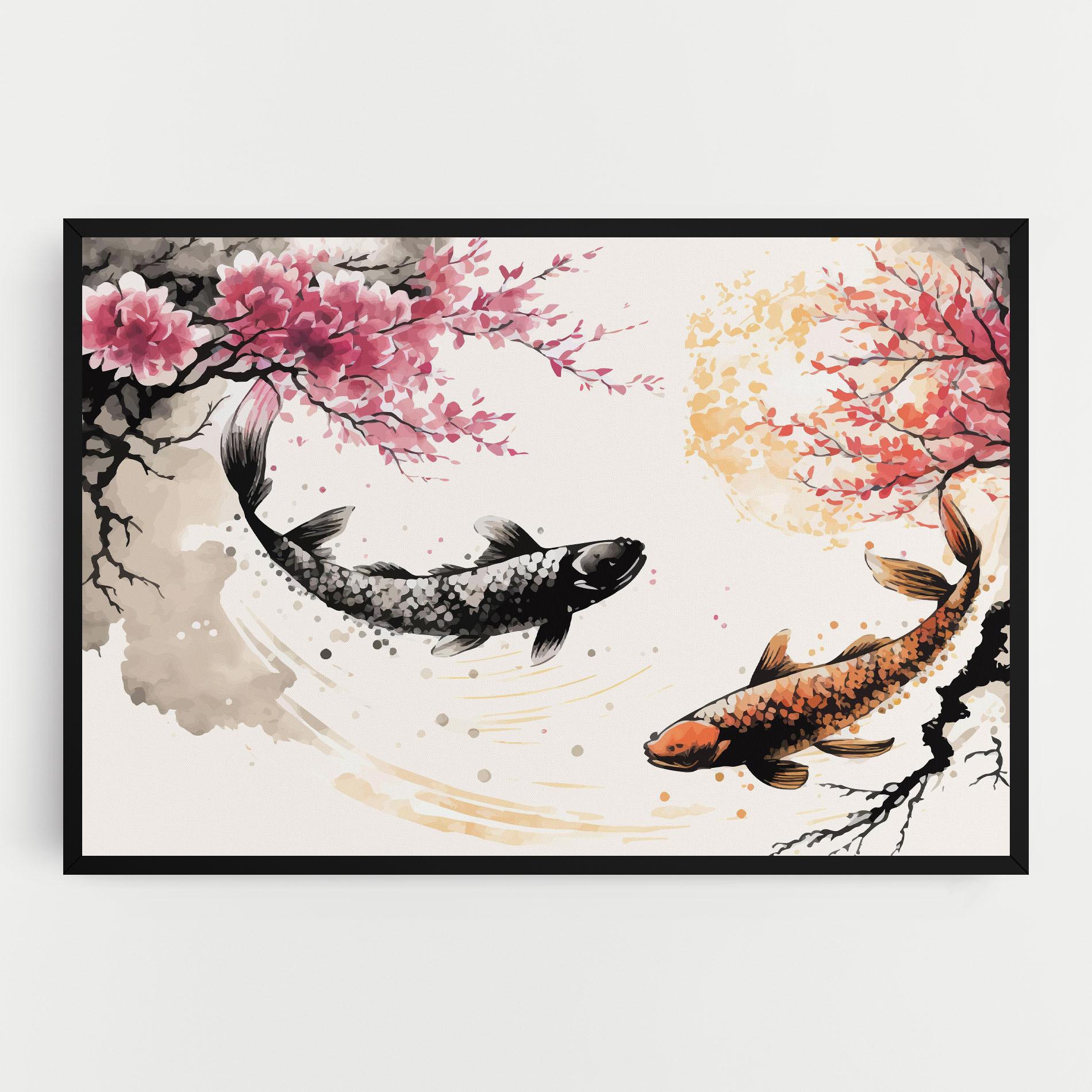 Leinwandbild Asiatic Flower Fish mockup 0