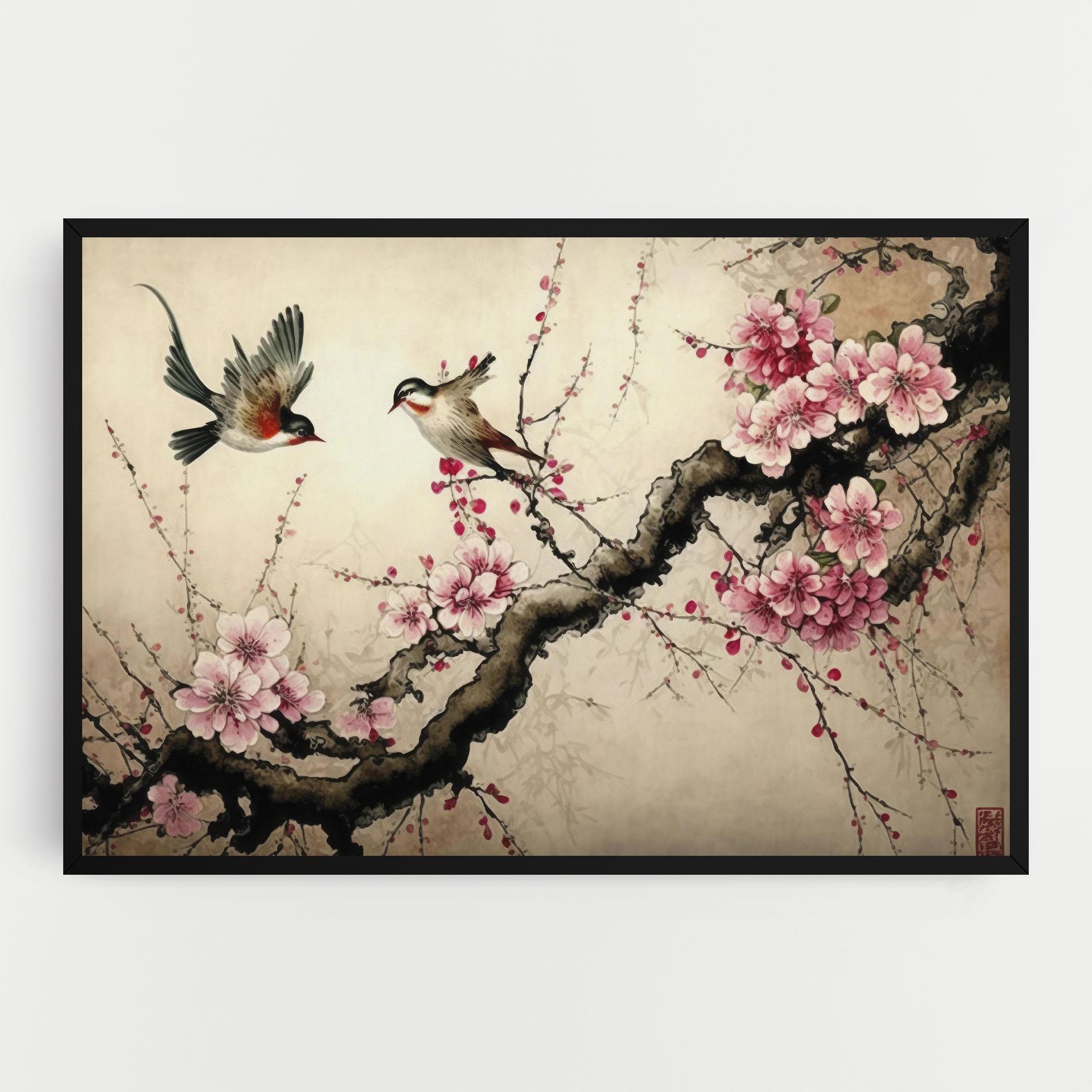 Leinwandbild Cherry Blossom Birds mockup 0
