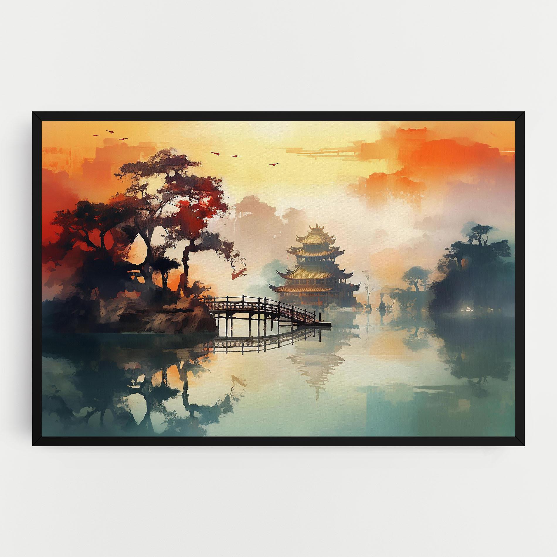Leinwandbild Sunset Fog Water mockup 0