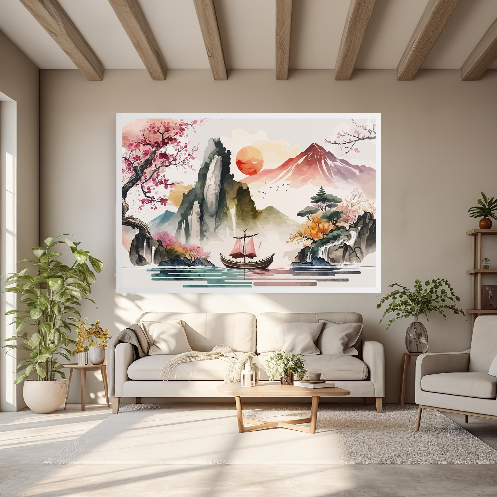 Leinwandbild Asian Orange Sunset mockup 6