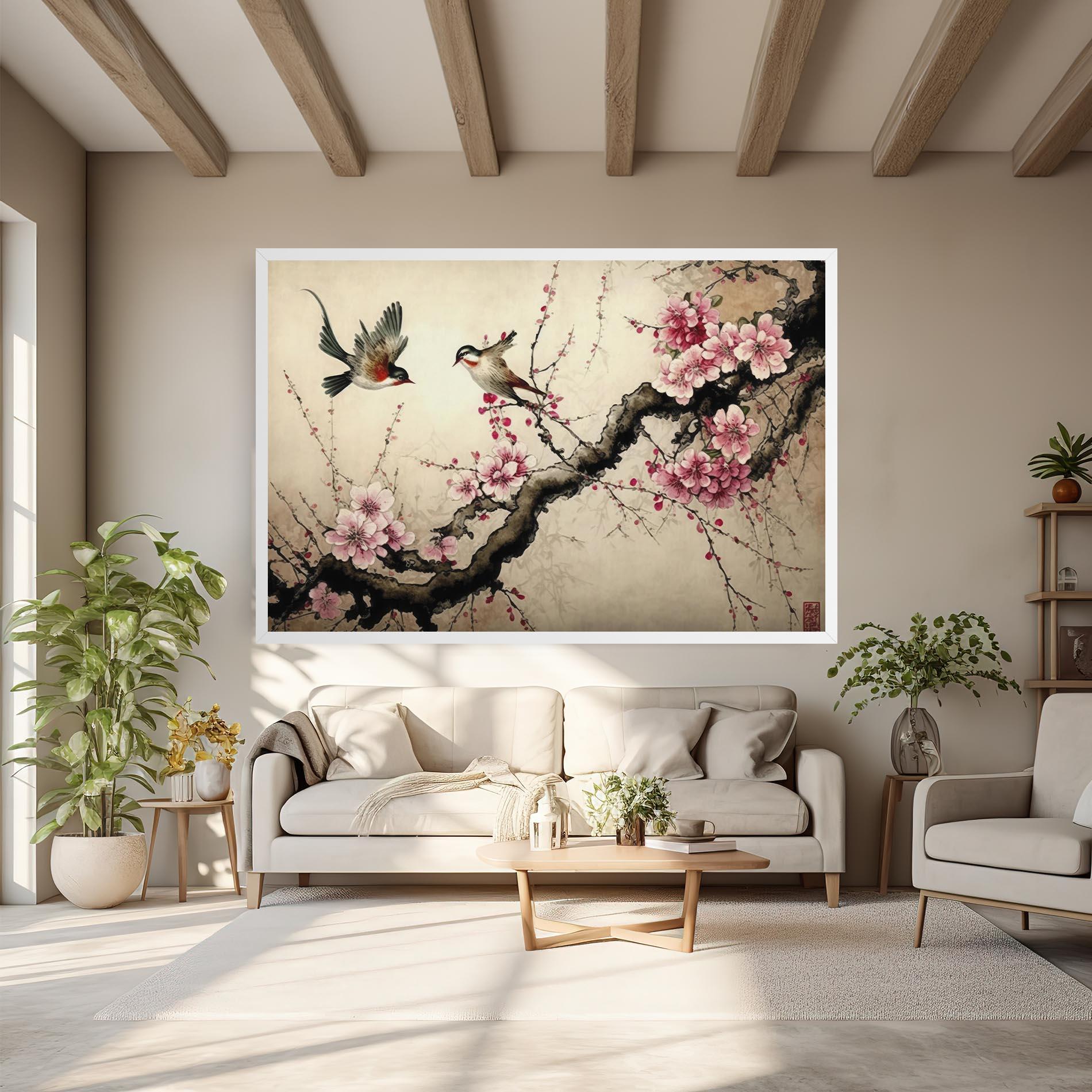 Leinwandbild Cherry Blossom Birds mockup 6