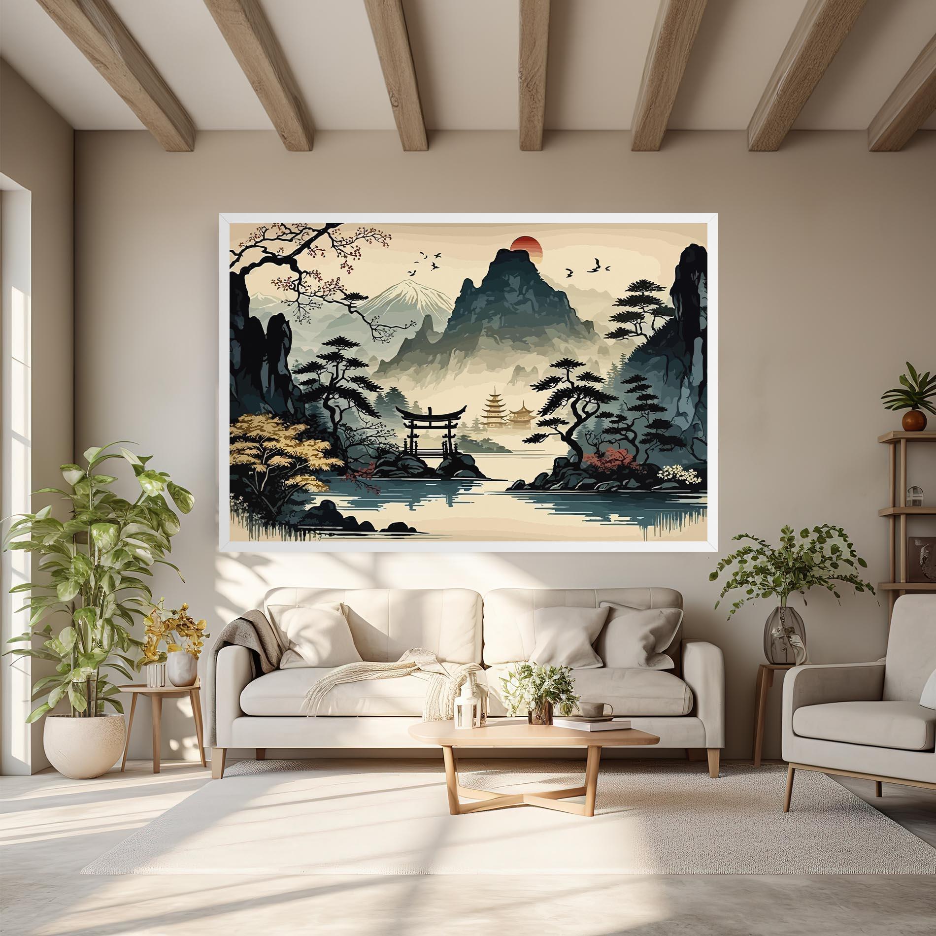 Leinwandbild Cream Chinese Mountain mockup 6