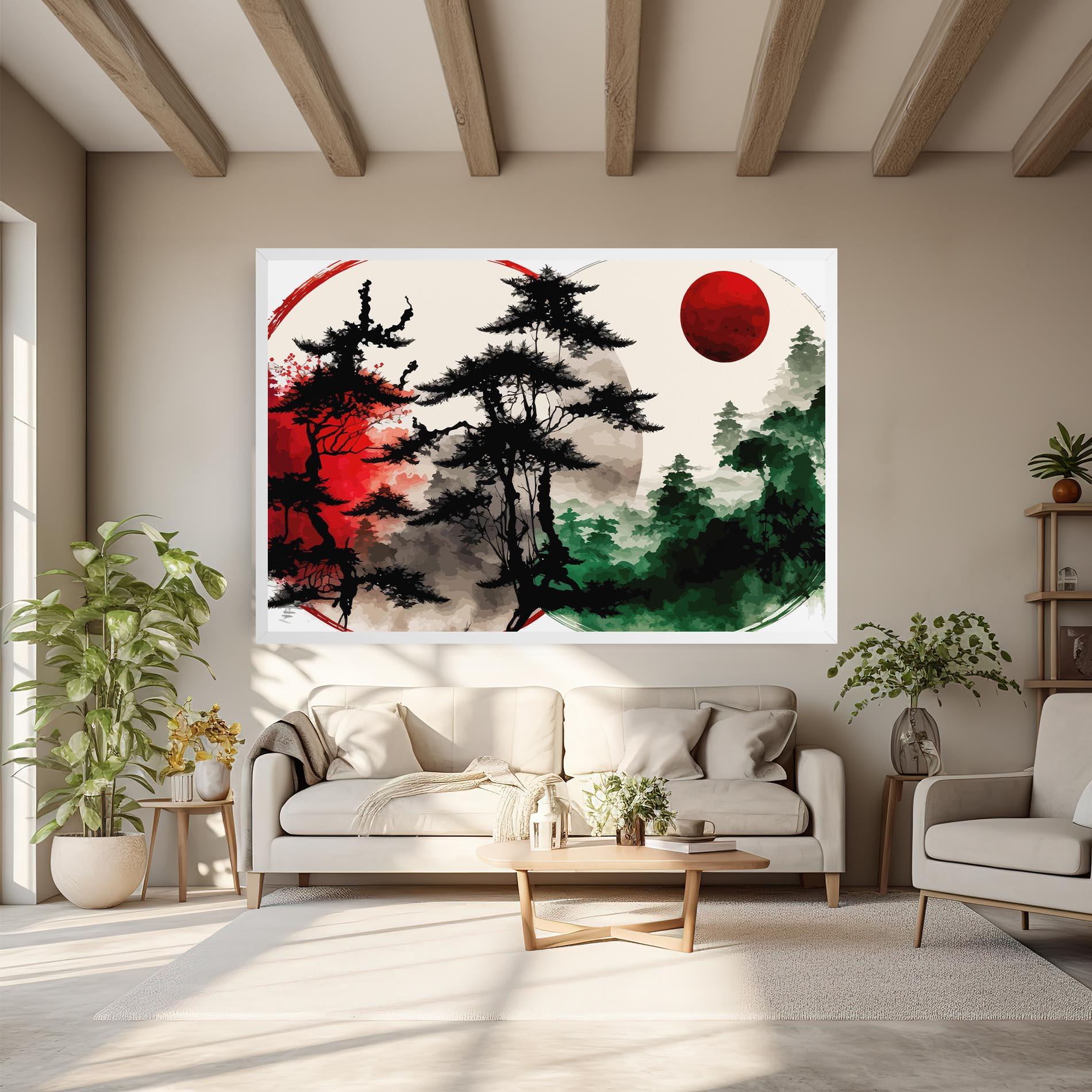 Leinwandbild Green Red Tree Art mockup 6