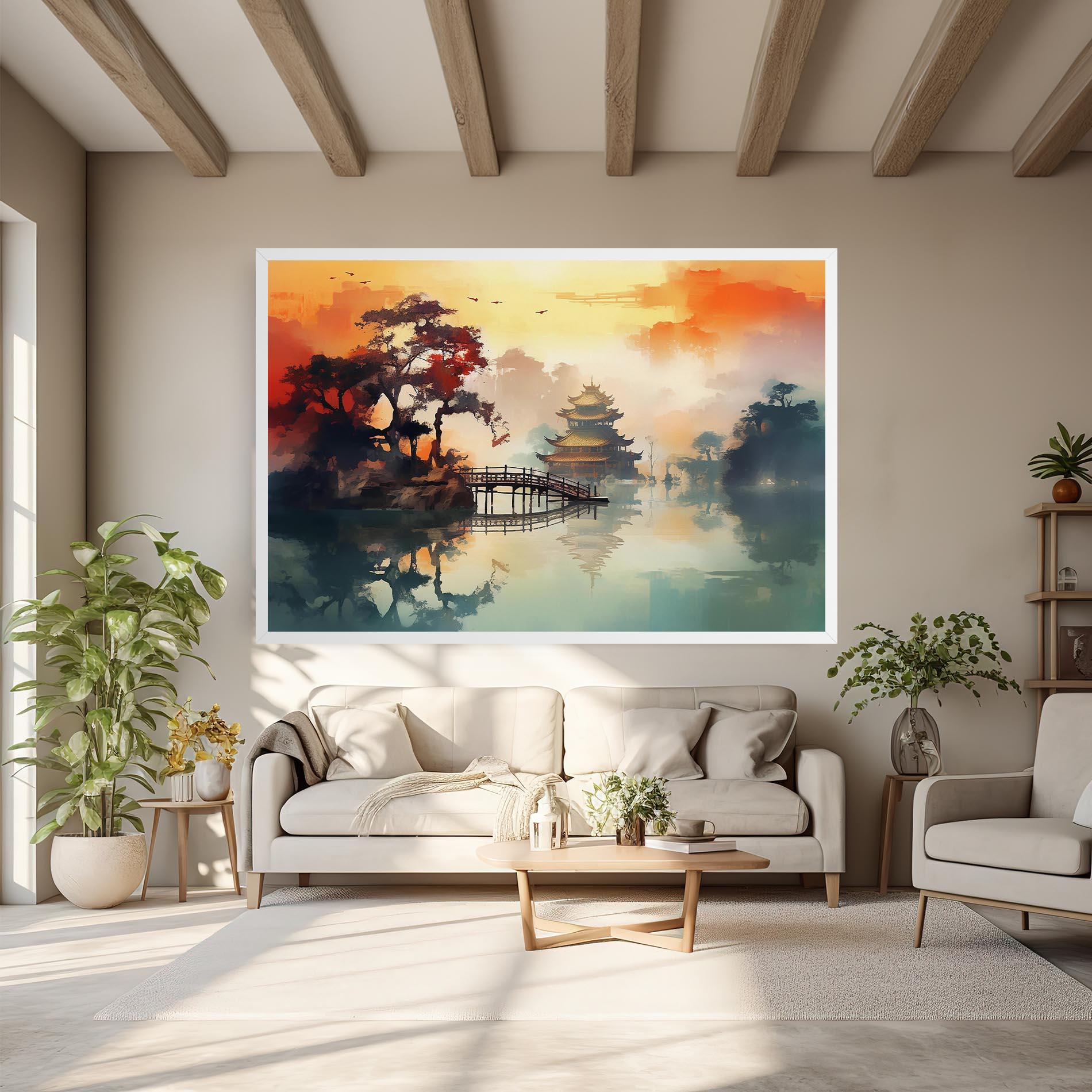 Leinwandbild Sunset Fog Water mockup 6