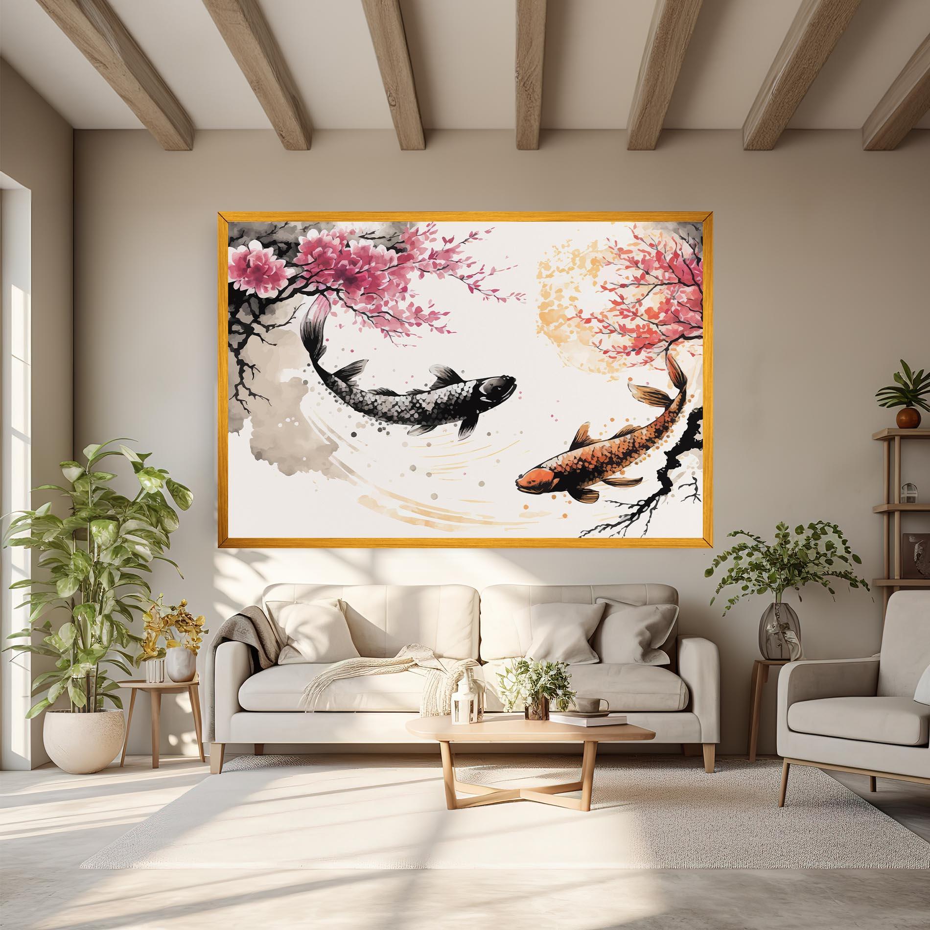 Leinwandbild Asiatic Flower Fish mockup 6