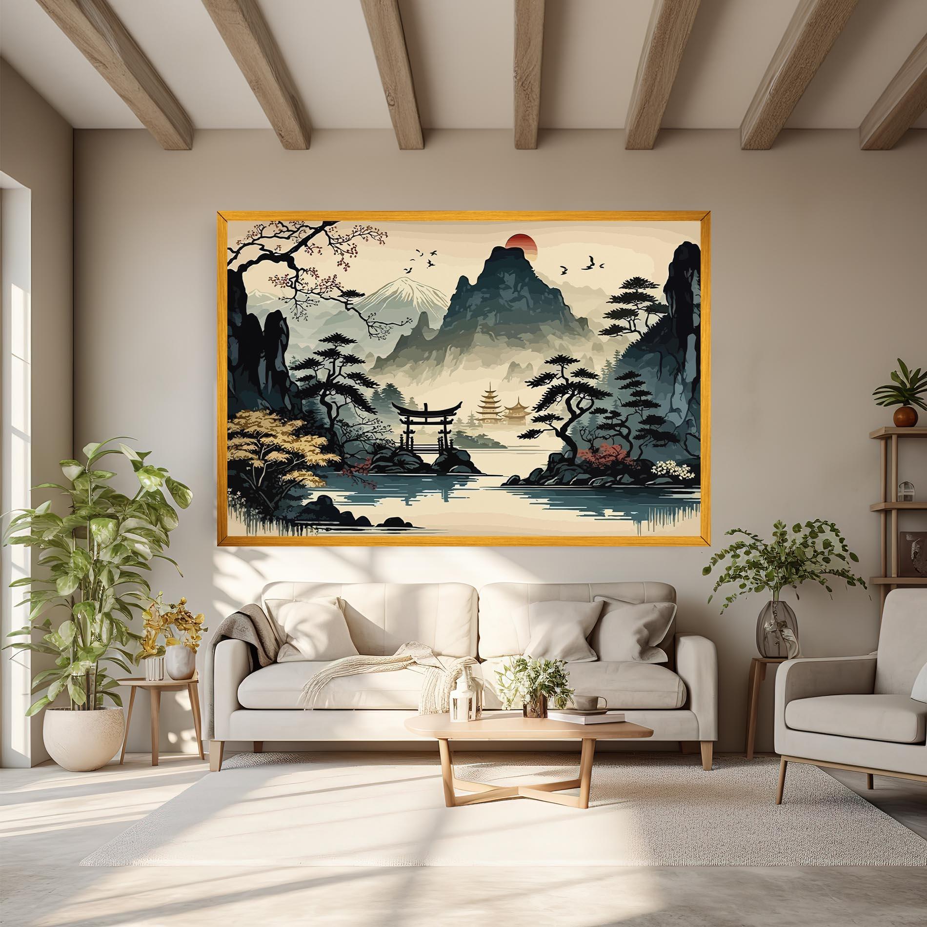 Leinwandbild Cream Chinese Mountain mockup 6