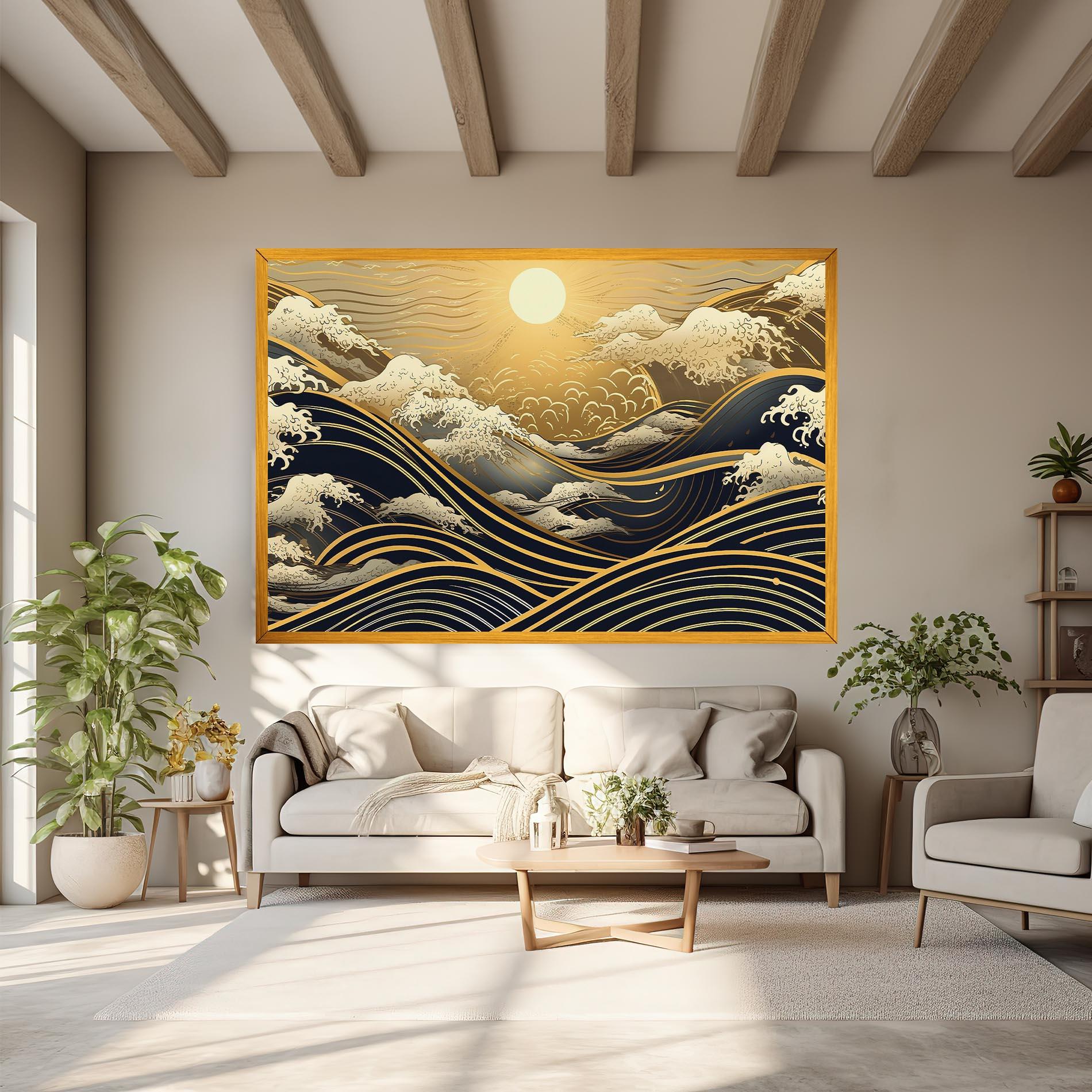 Leinwandbild Gold Waves Landscape mockup 6
