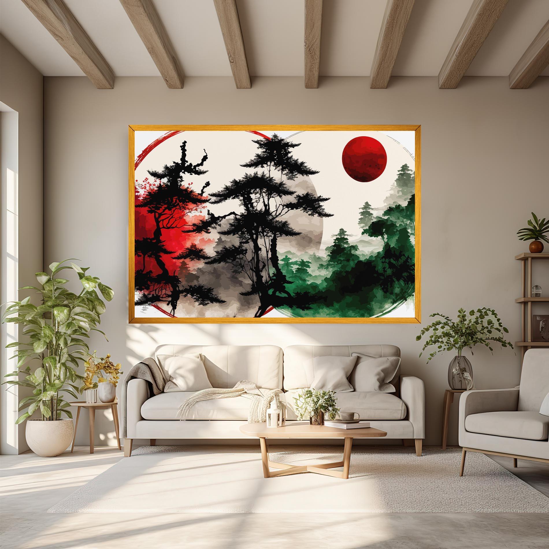 Leinwandbild Green Red Tree Art mockup 6