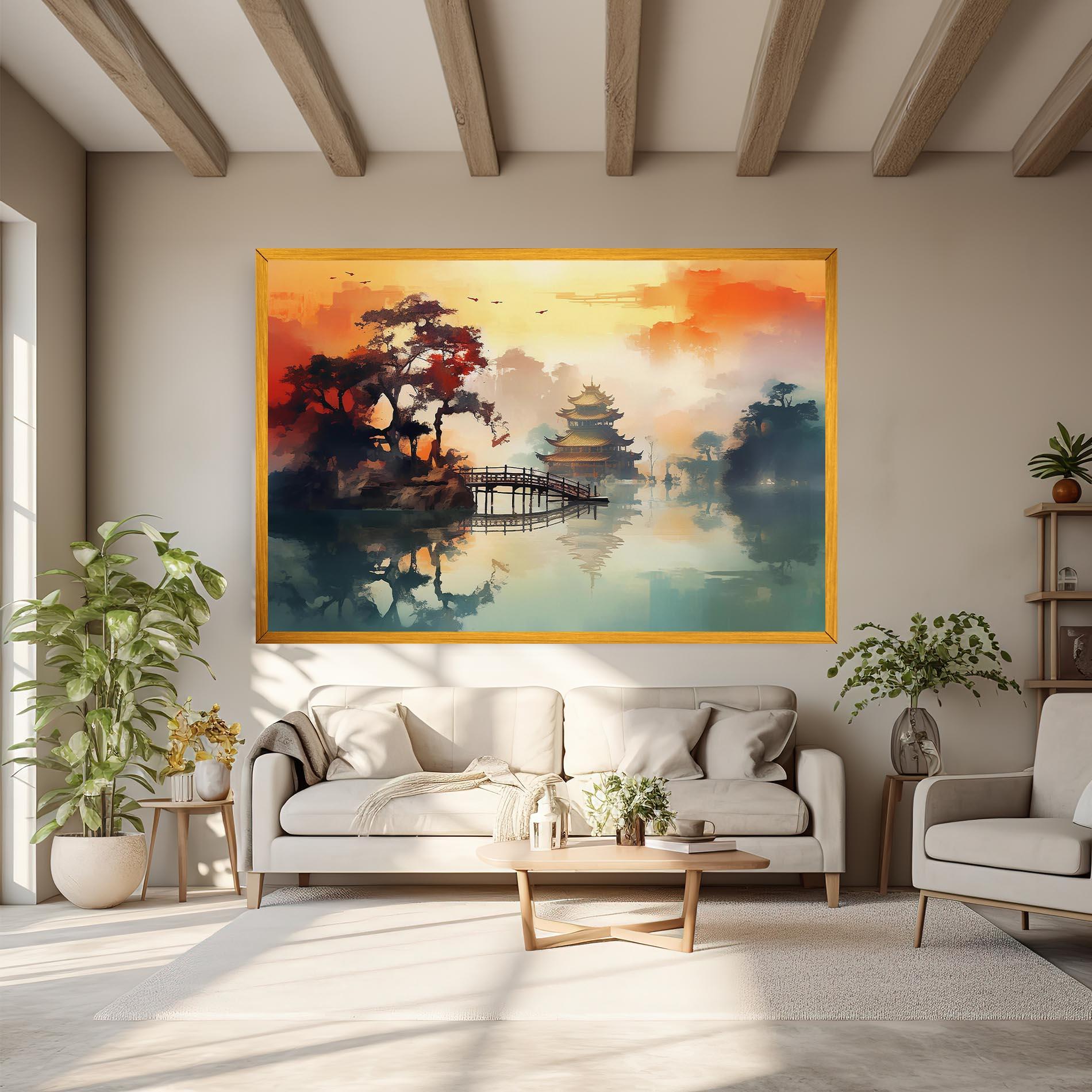 Leinwandbild Sunset Fog Water mockup 6