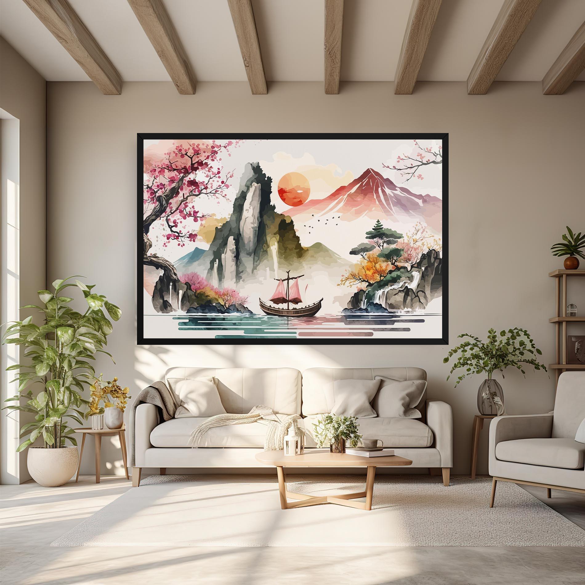 Leinwandbild Asian Orange Sunset mockup 6