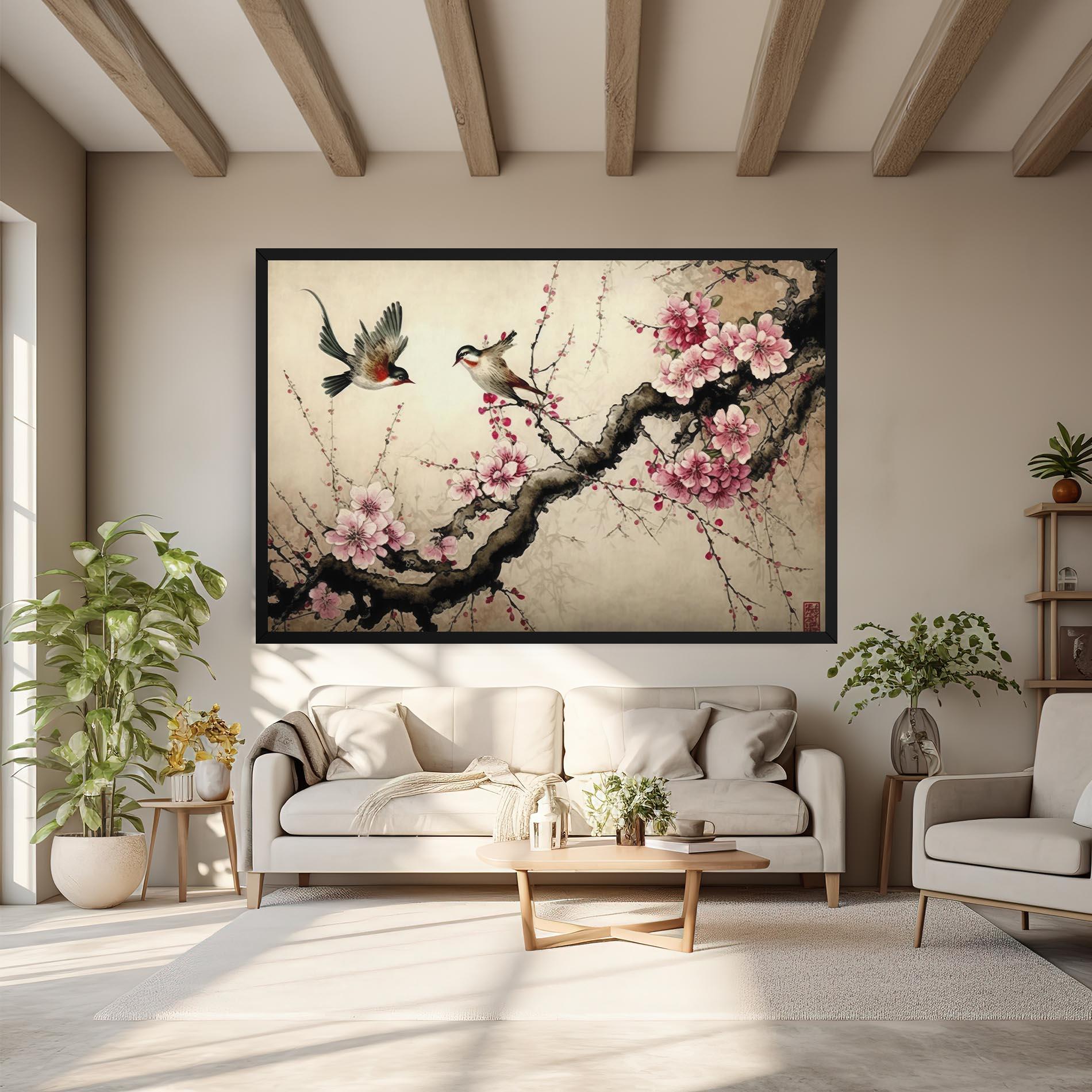 Leinwandbild Cherry Blossom Birds mockup 6