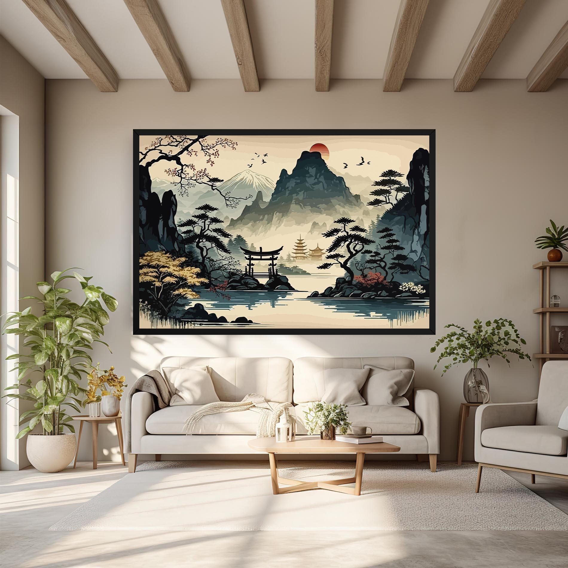 Leinwandbild Cream Chinese Mountain mockup 6