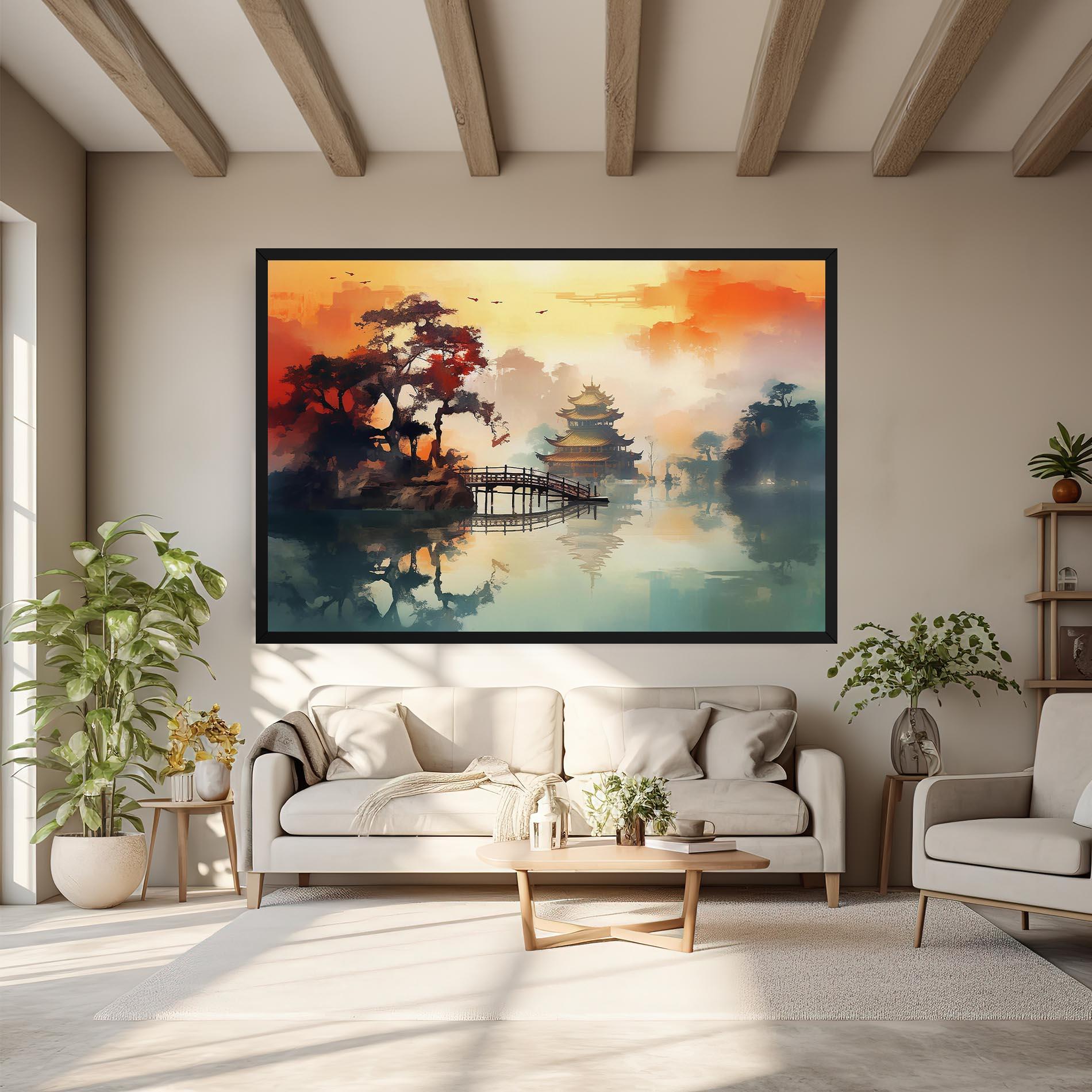 Leinwandbild Sunset Fog Water mockup 6