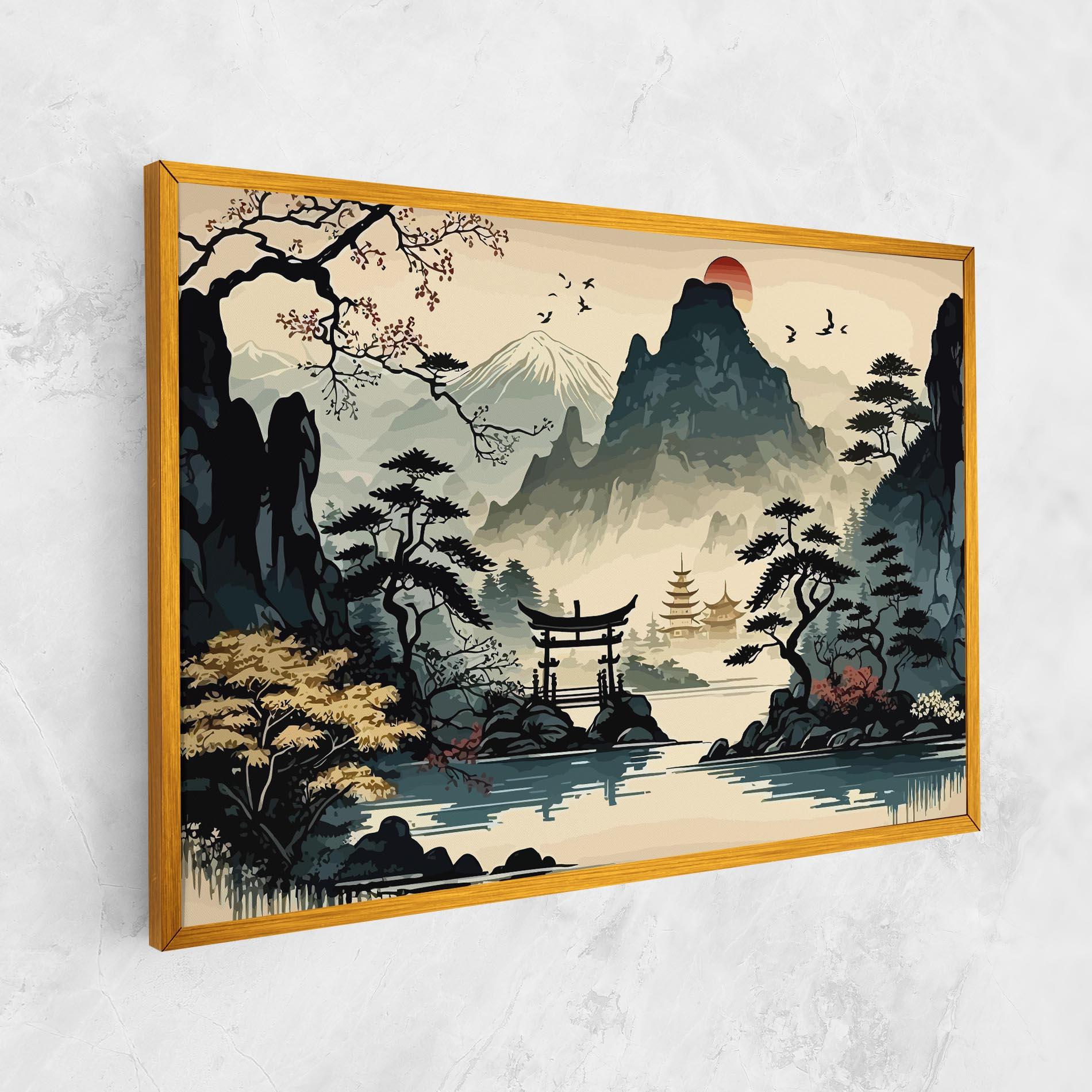 Leinwandbild Cream Chinese Mountain mockup 1