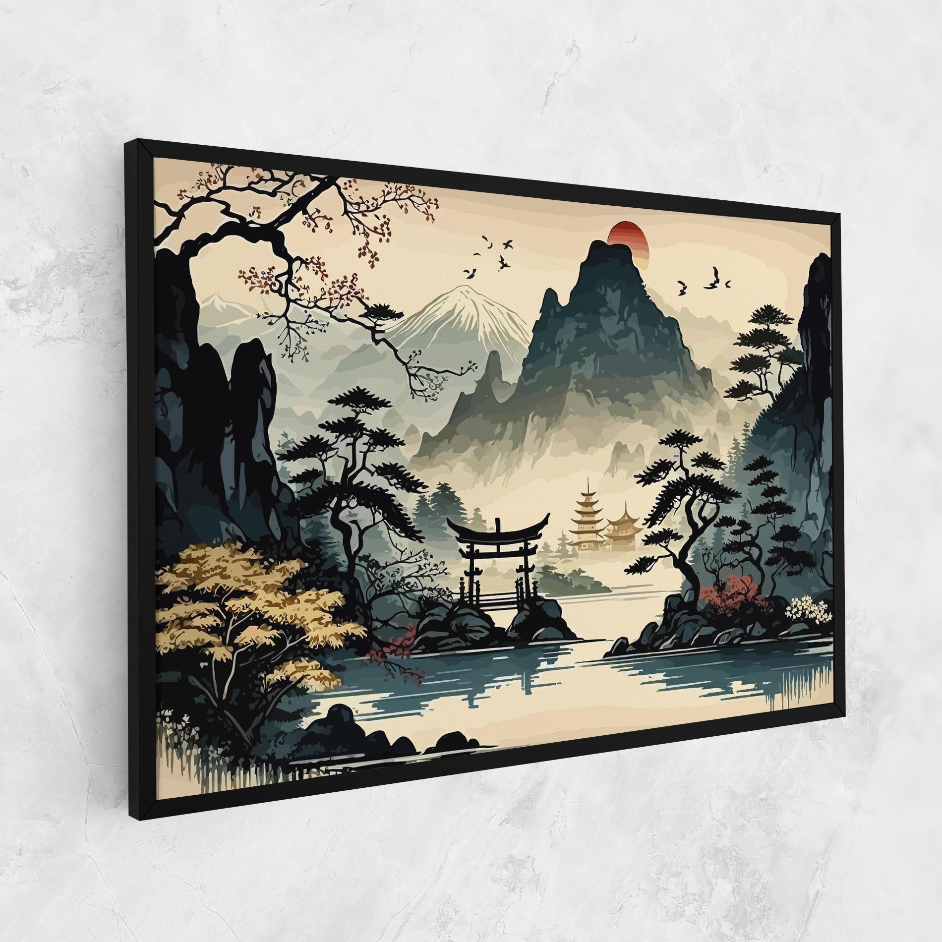 Leinwandbild Cream Chinese Mountain mockup 1