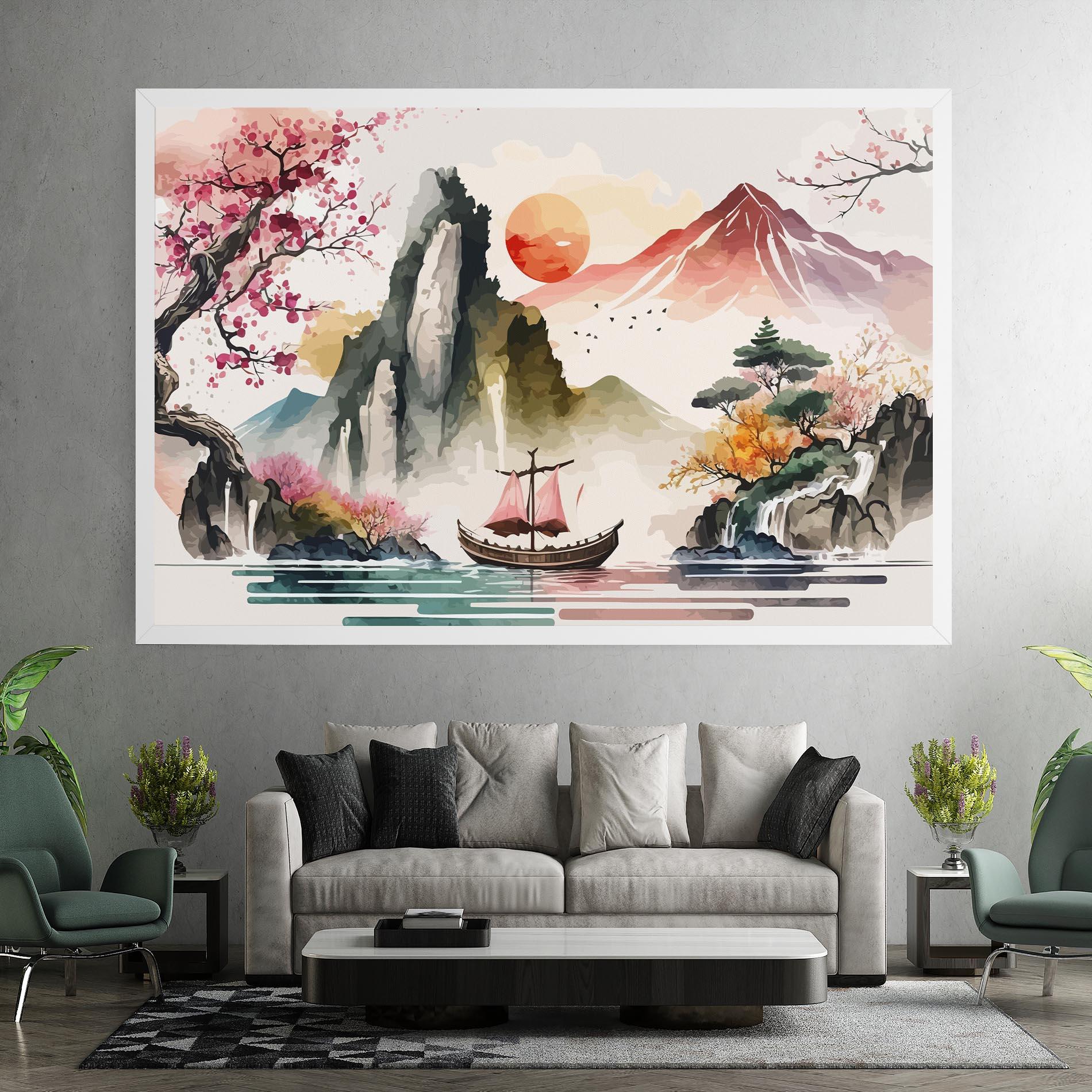 Leinwandbild Asian Orange Sunset mockup 7