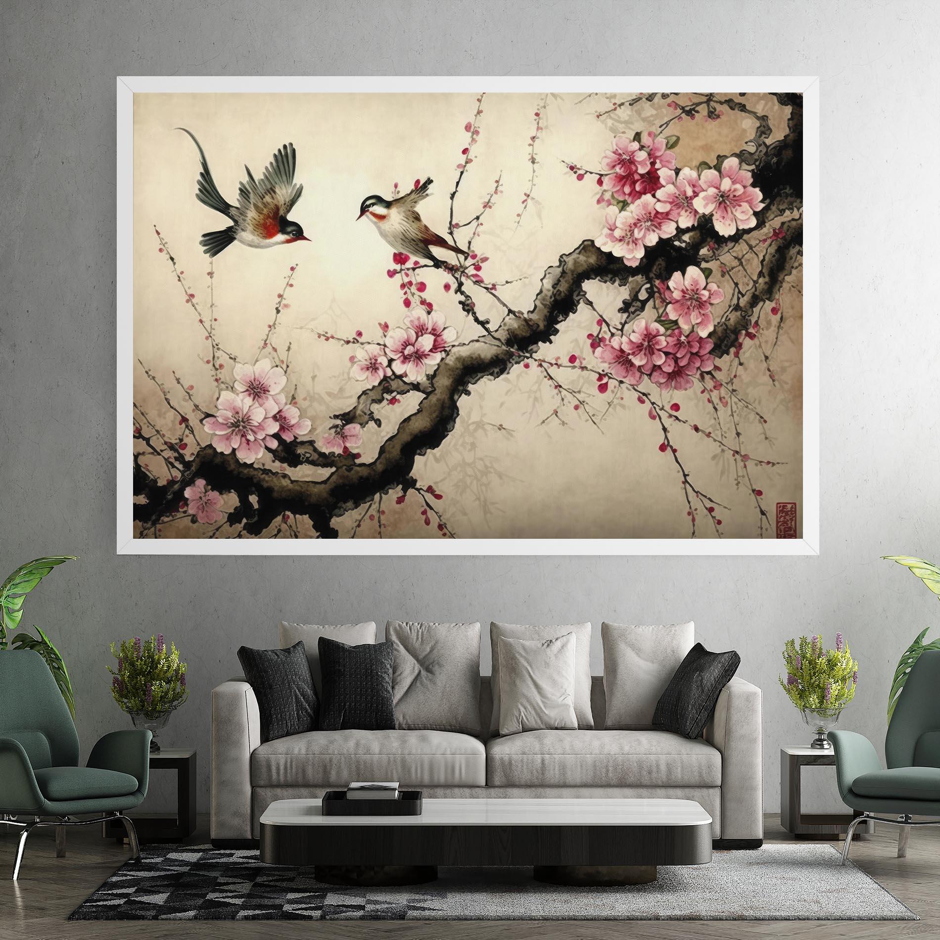 Leinwandbild Cherry Blossom Birds mockup 7