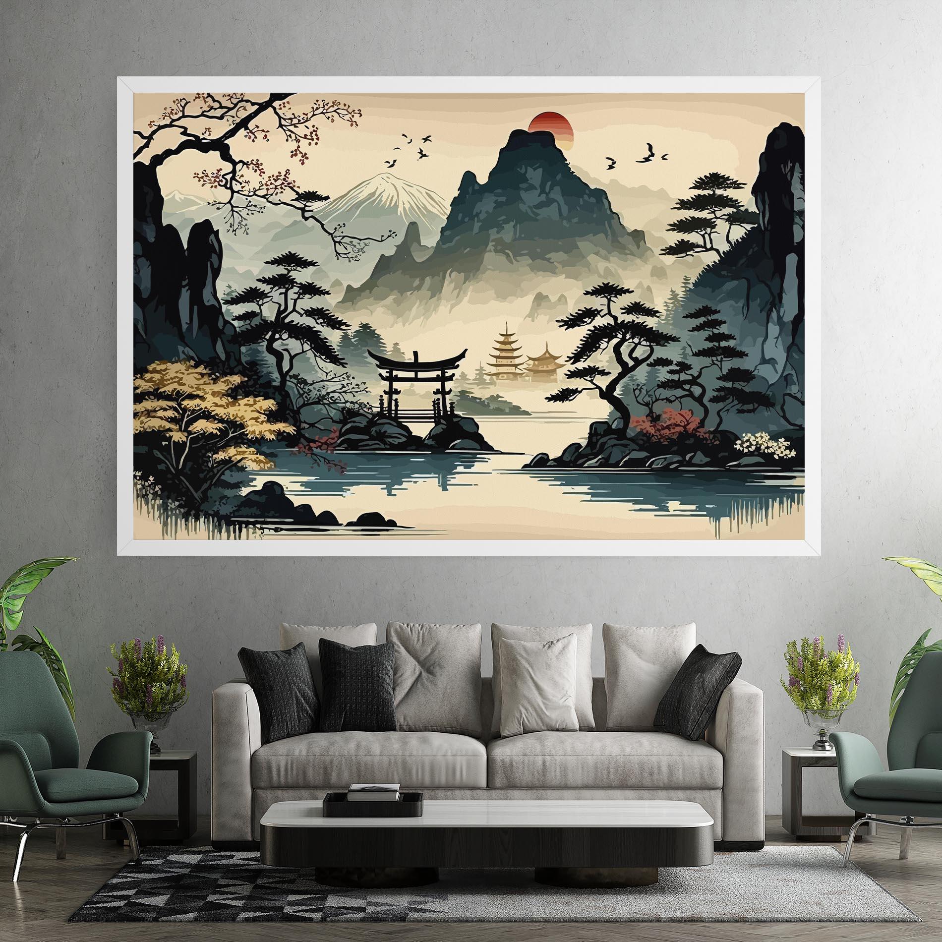 Leinwandbild Cream Chinese Mountain mockup 7