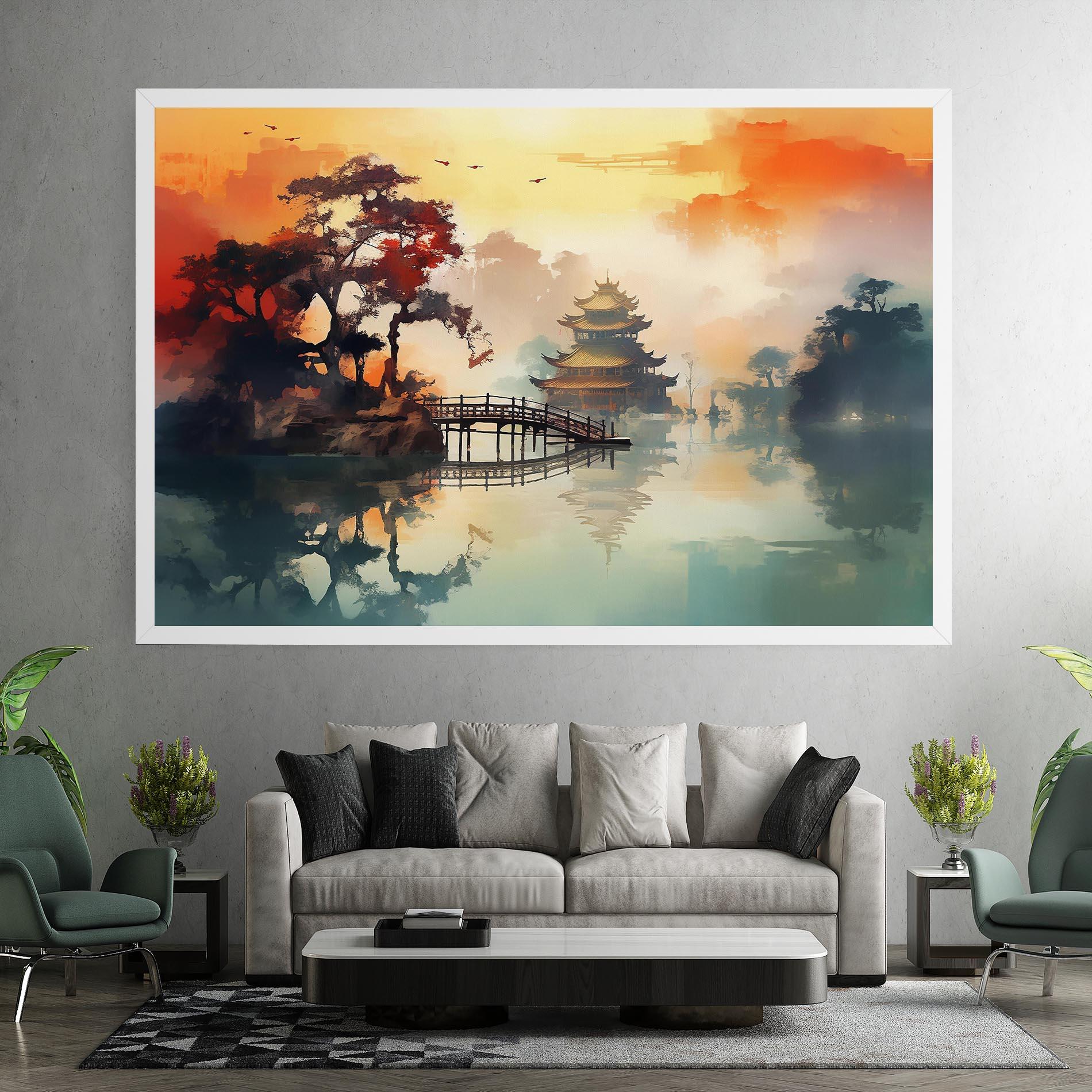 Leinwandbild Sunset Fog Water mockup 7