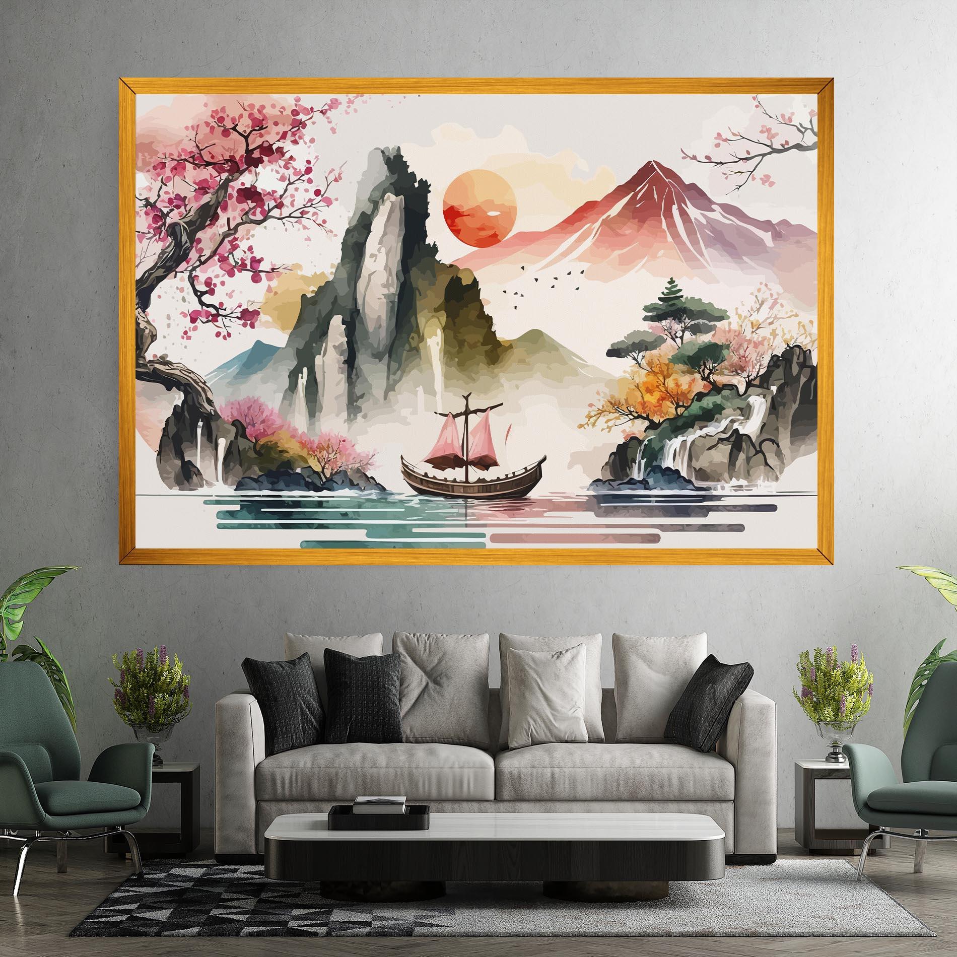 Leinwandbild Asian Orange Sunset mockup 7