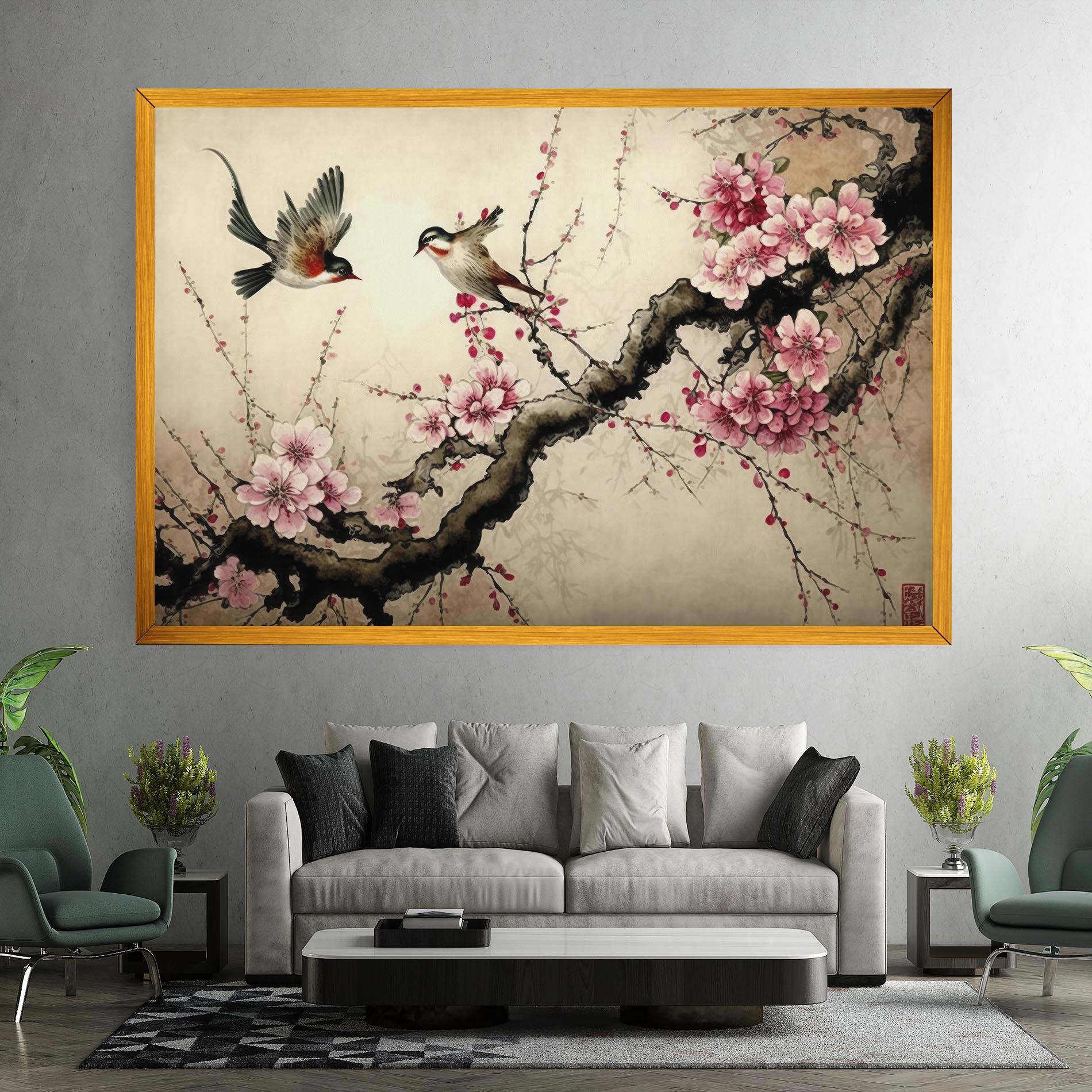 Leinwandbild Cherry Blossom Birds mockup 7