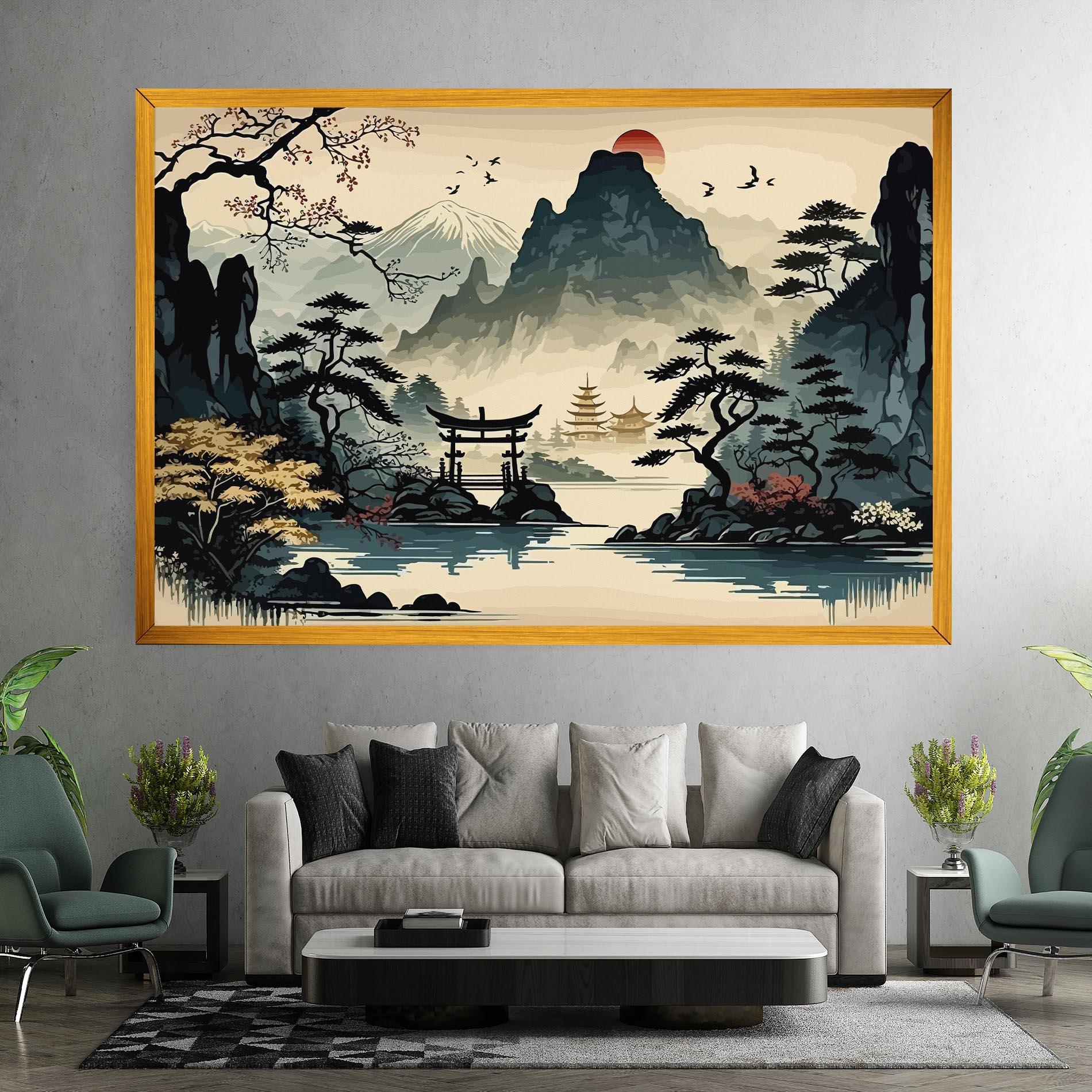 Leinwandbild Cream Chinese Mountain mockup 7