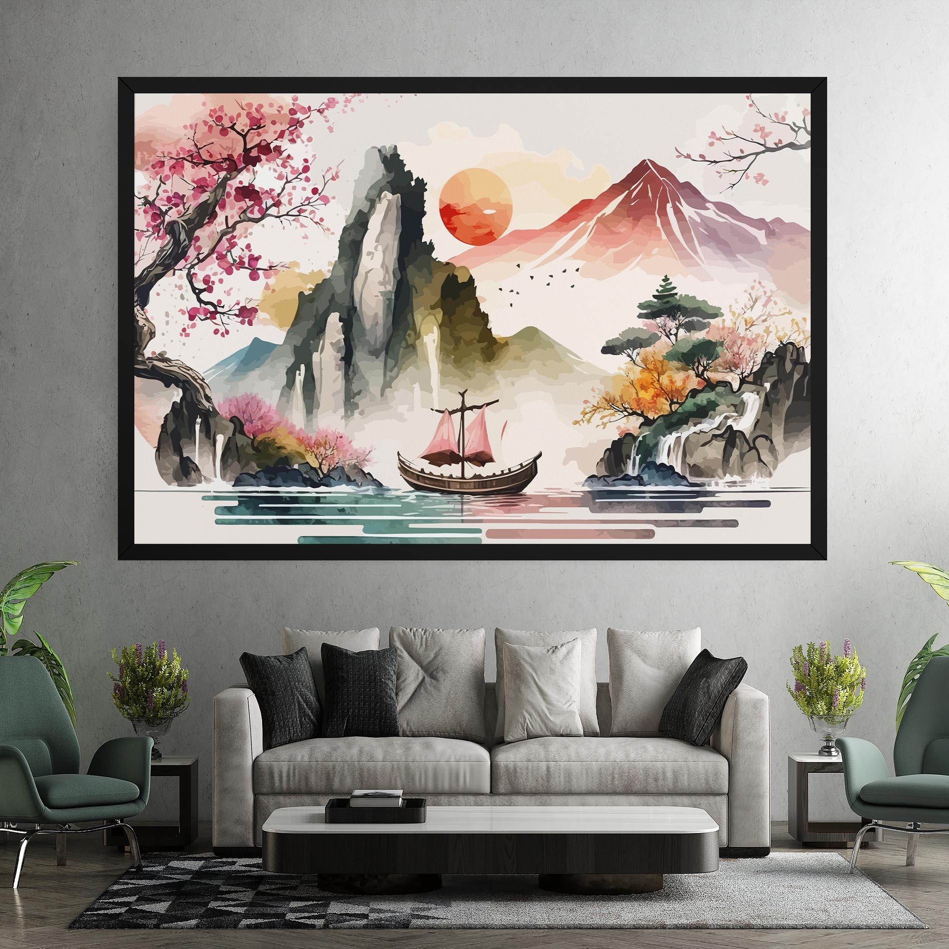Leinwandbild Asian Orange Sunset mockup 7