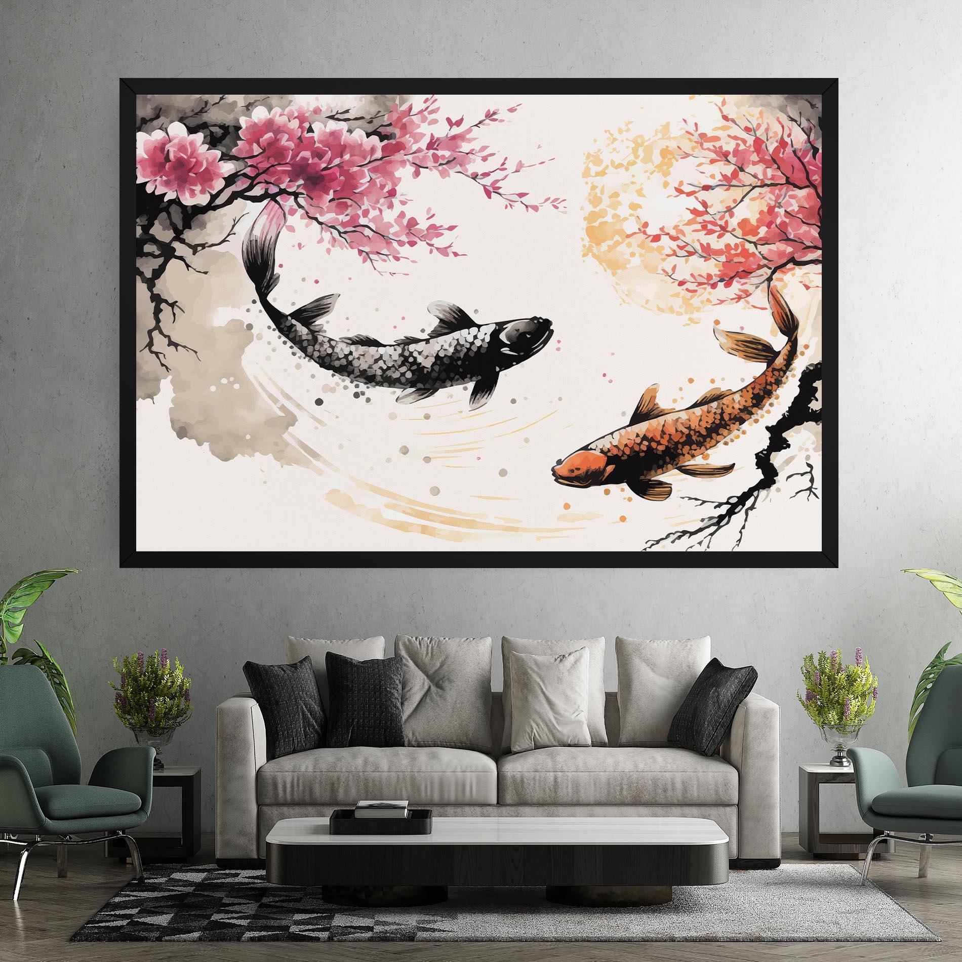 Leinwandbild Asiatic Flower Fish mockup 7