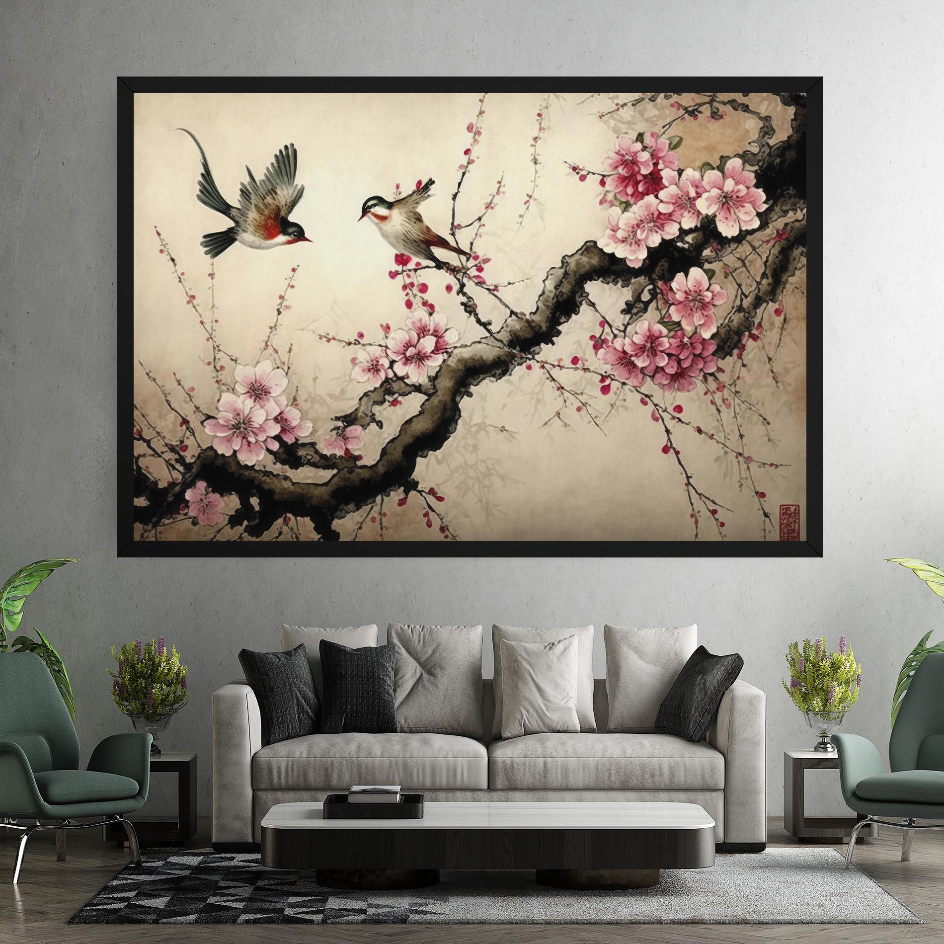 Leinwandbild Cherry Blossom Birds mockup 7