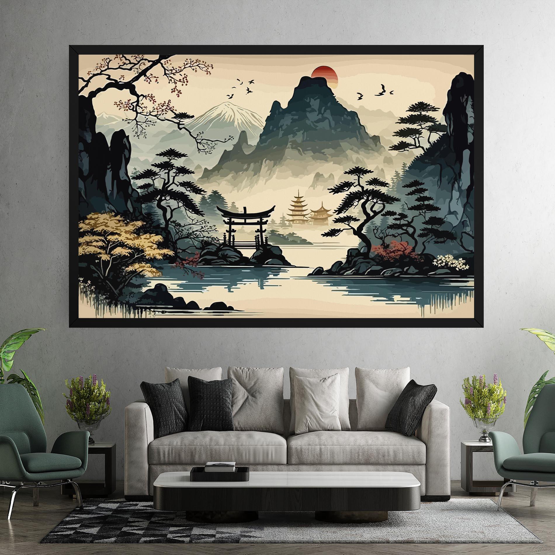Leinwandbild Cream Chinese Mountain mockup 7