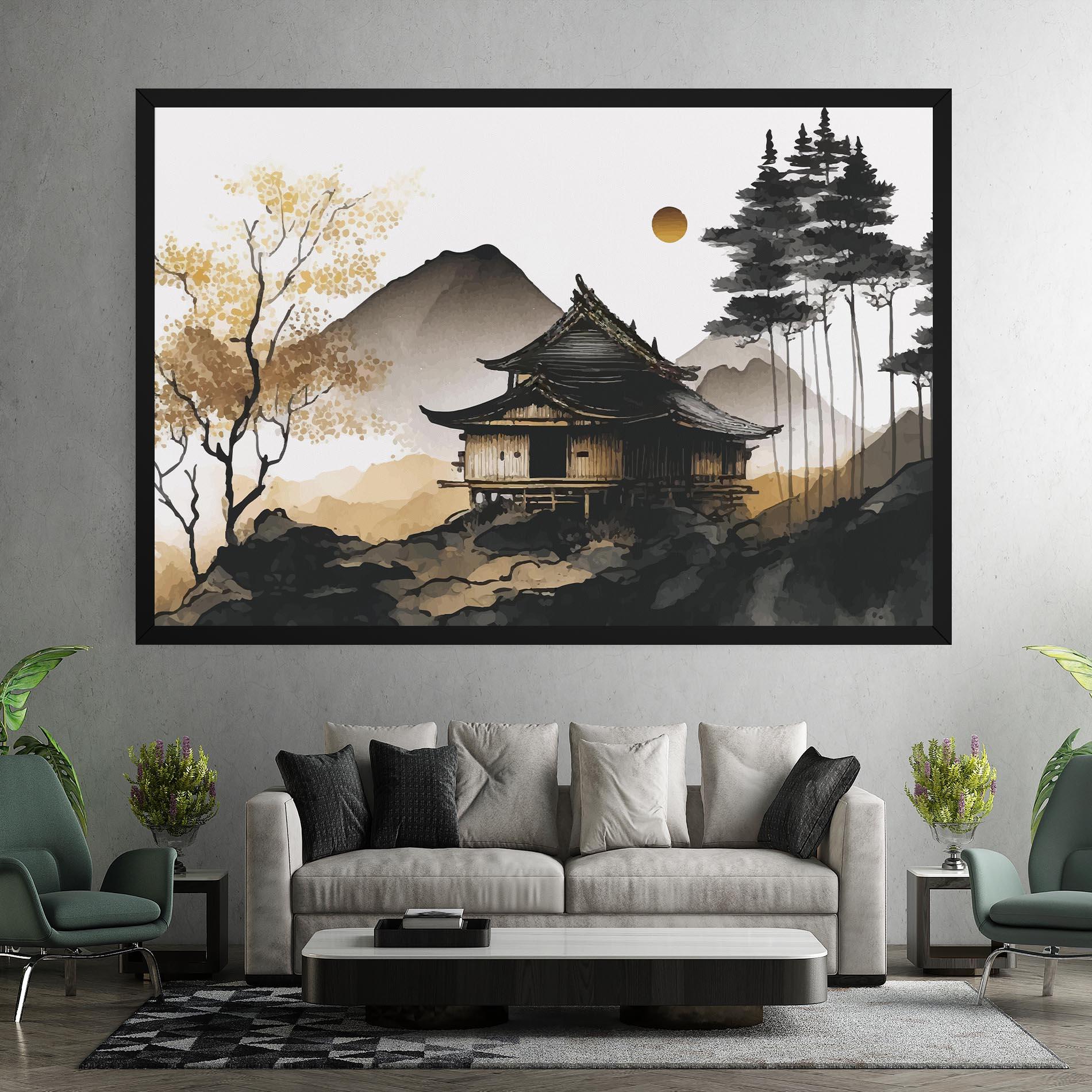 Leinwandbild Gold Japanese Temple mockup 7