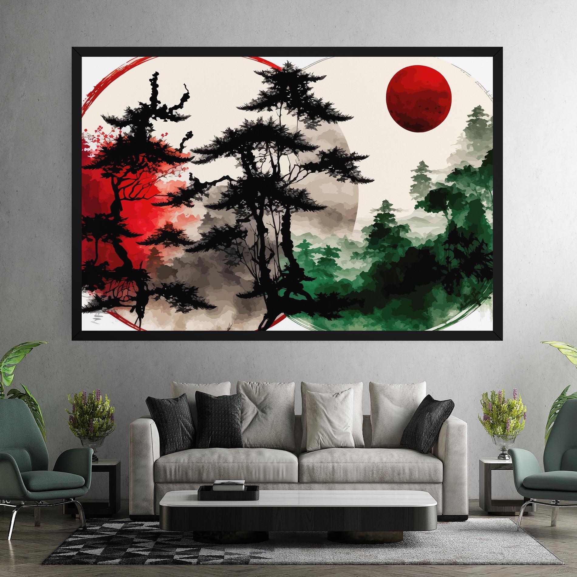 Leinwandbild Green Red Tree Art mockup 7