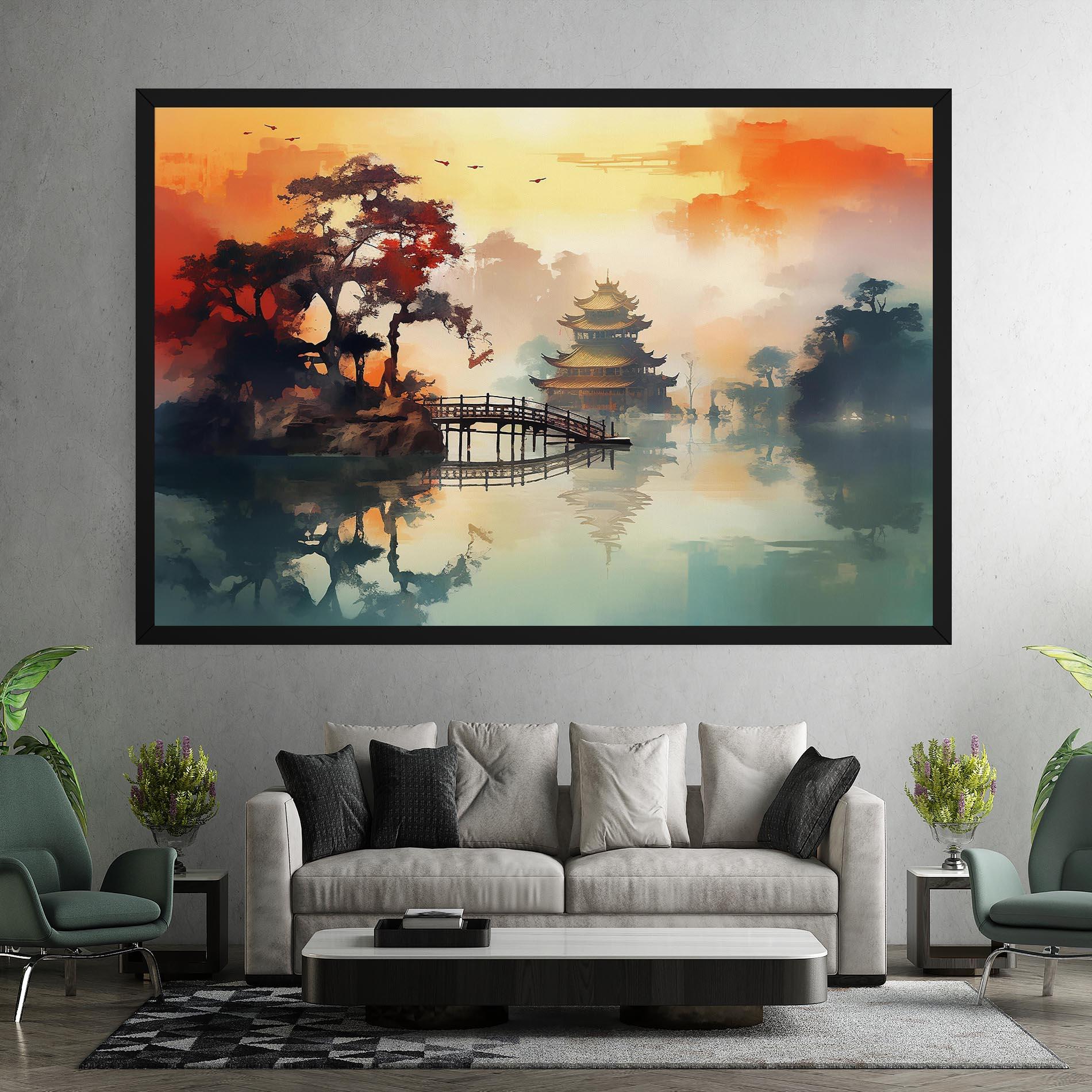 Leinwandbild Sunset Fog Water mockup 7