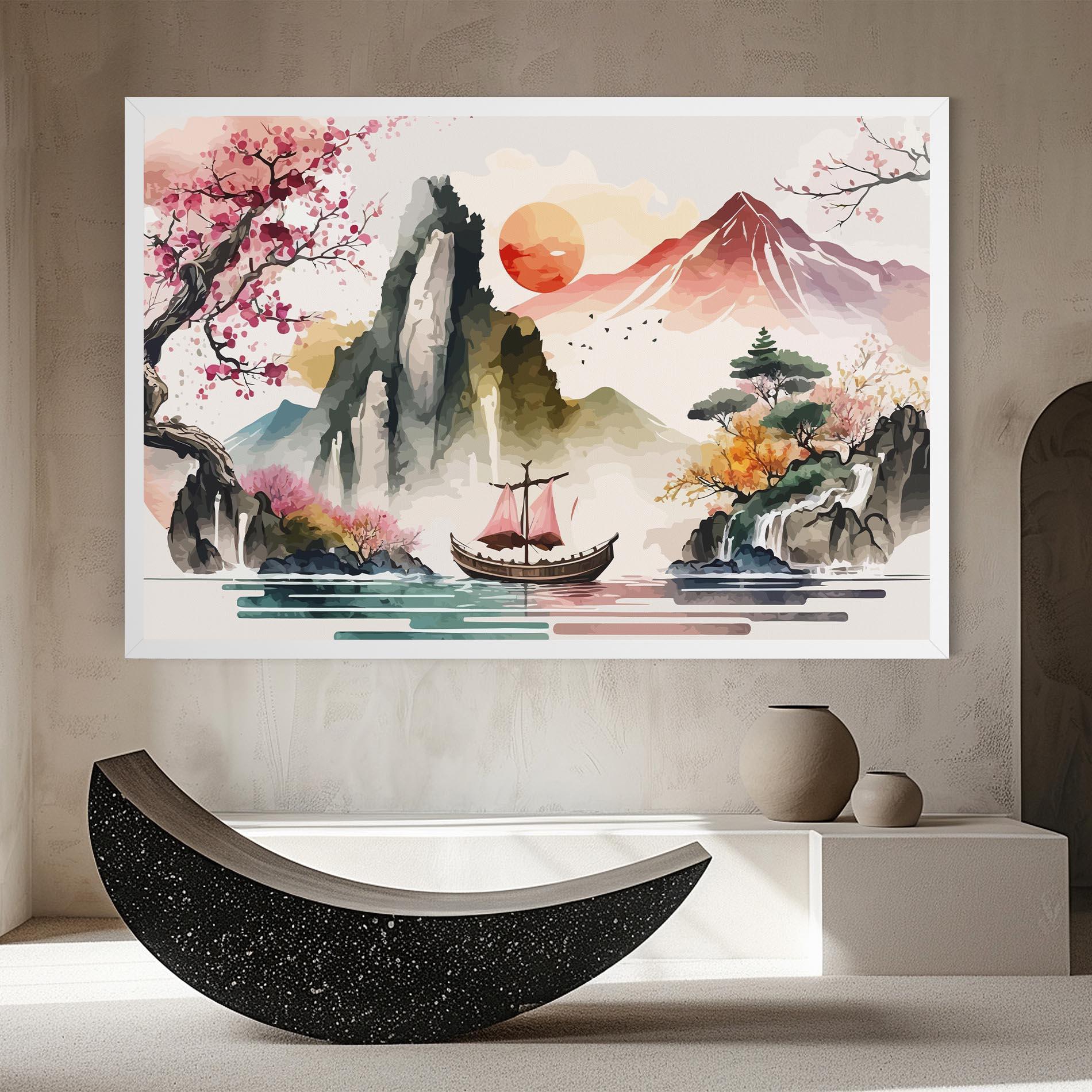 Leinwandbild Asian Orange Sunset mockup 8