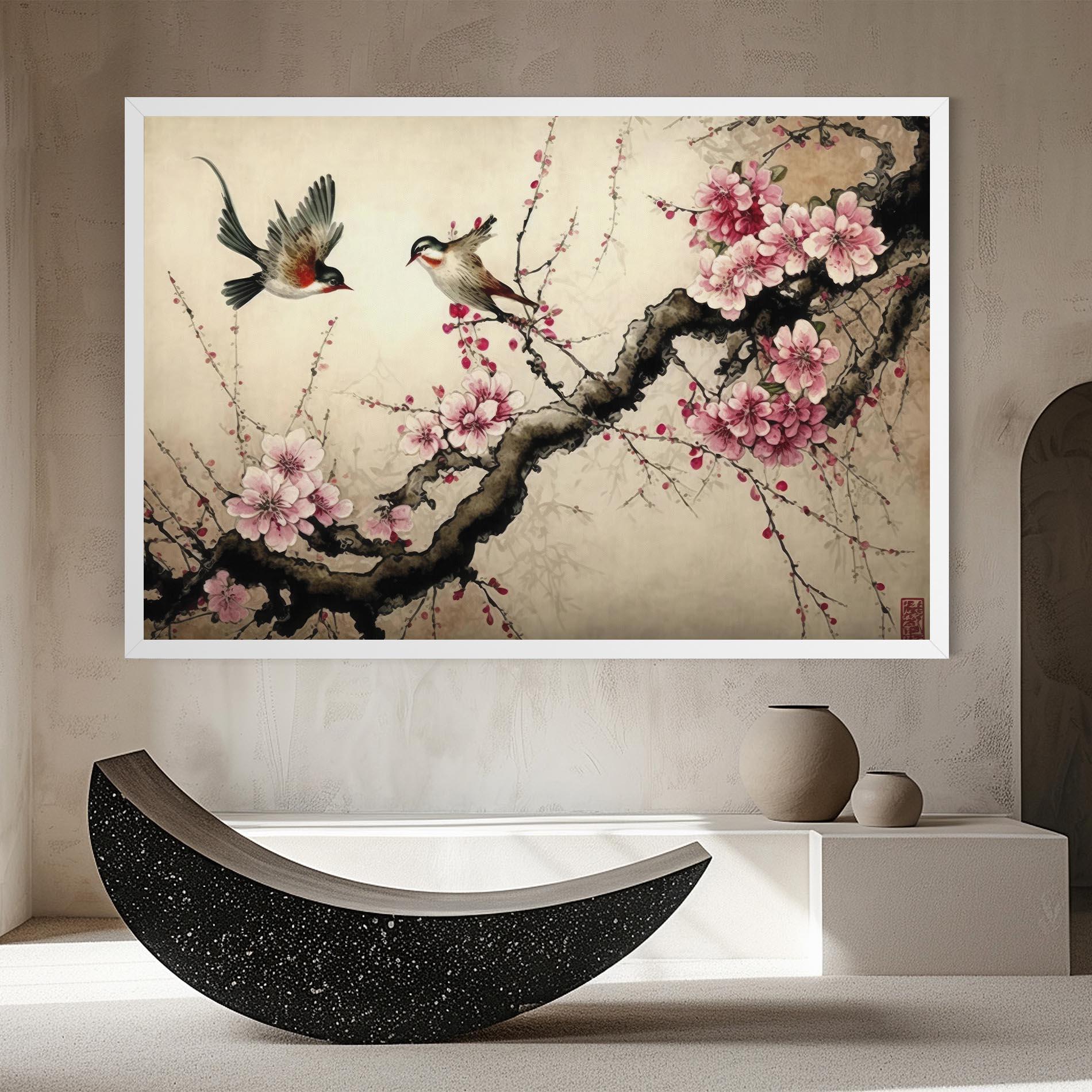 Leinwandbild Cherry Blossom Birds mockup 8