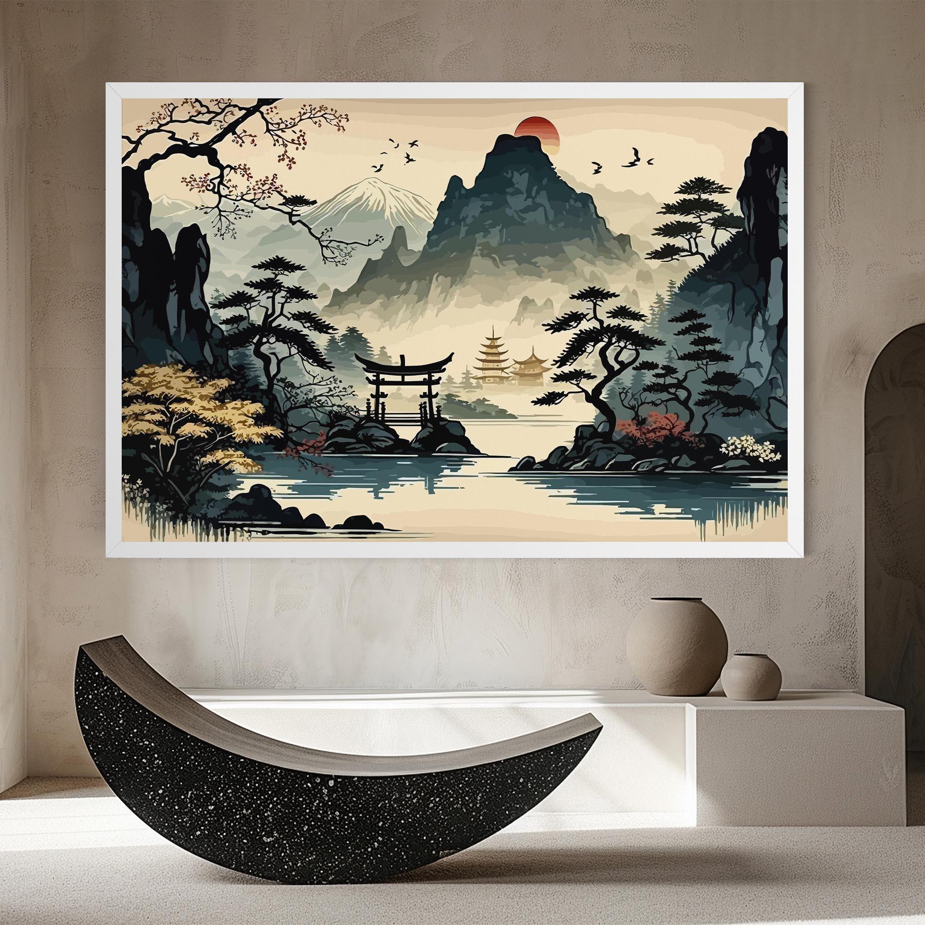 Leinwandbild Cream Chinese Mountain mockup 8