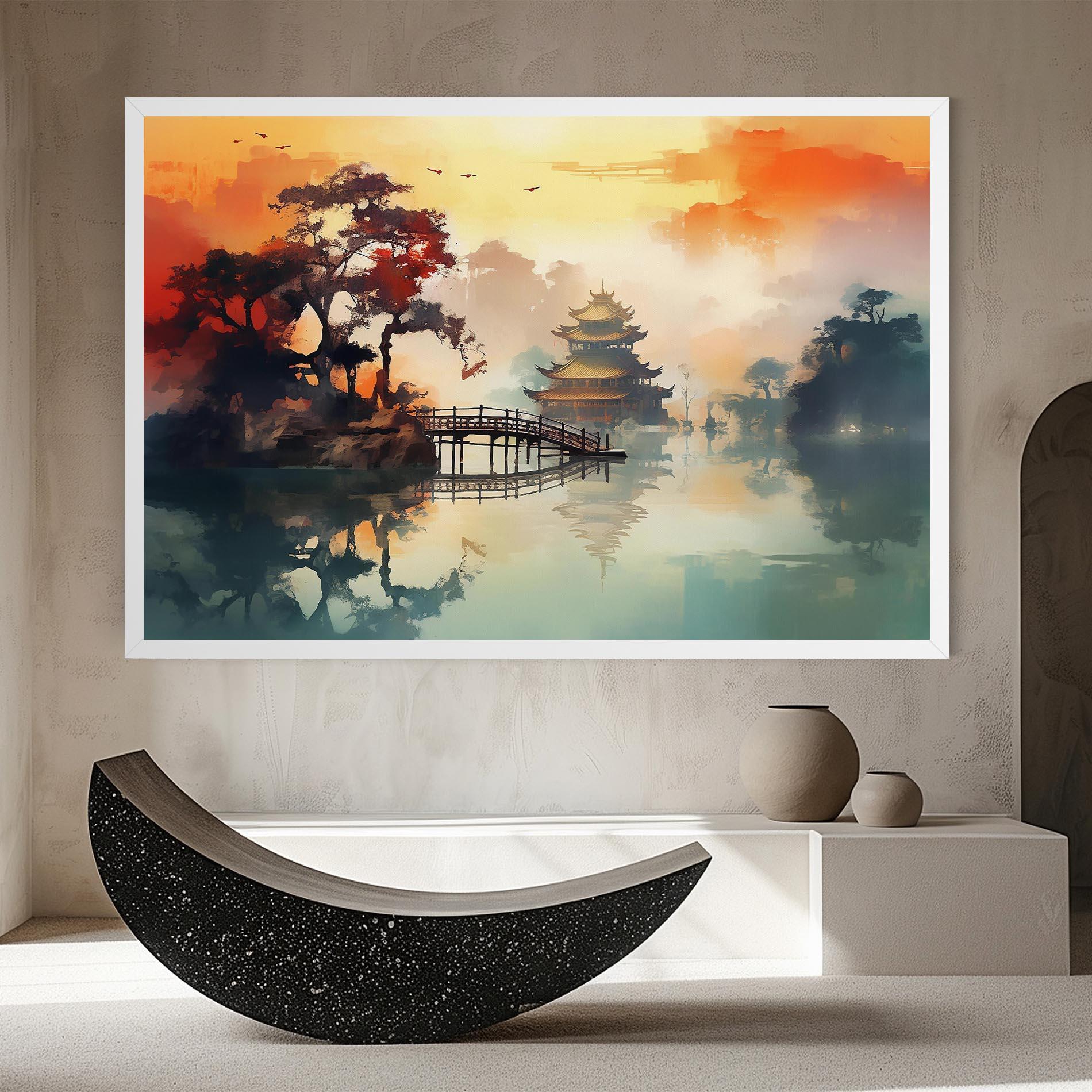 Leinwandbild Sunset Fog Water mockup 8