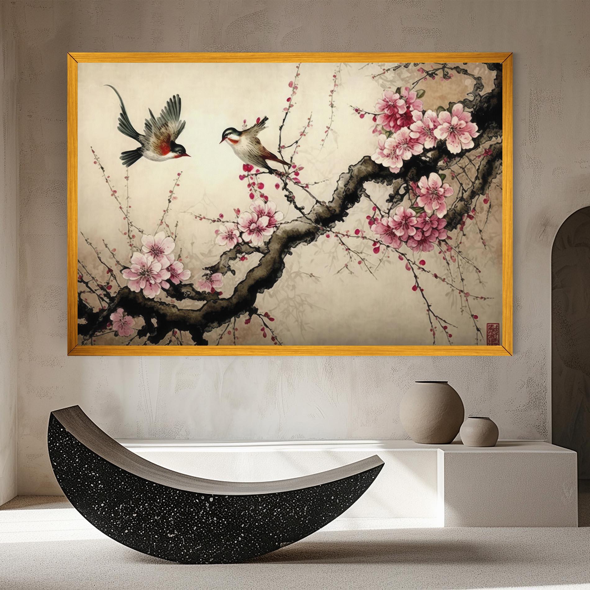 Leinwandbild Cherry Blossom Birds mockup 8