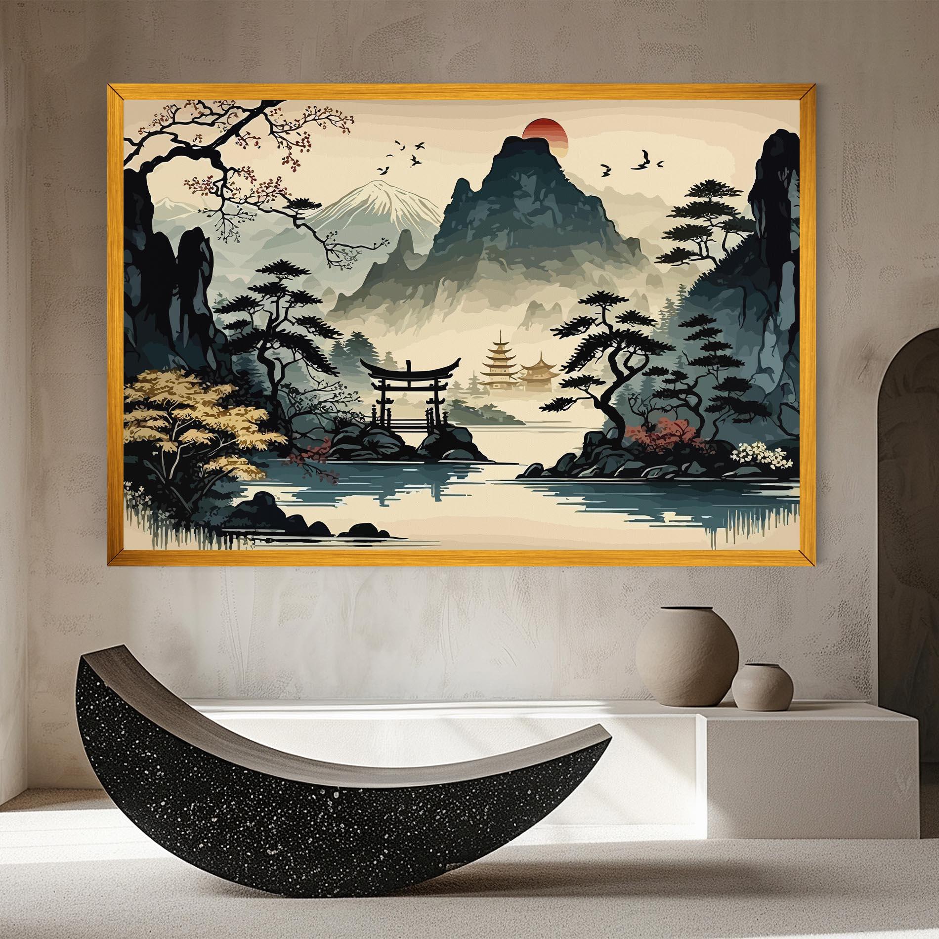 Leinwandbild Cream Chinese Mountain mockup 8